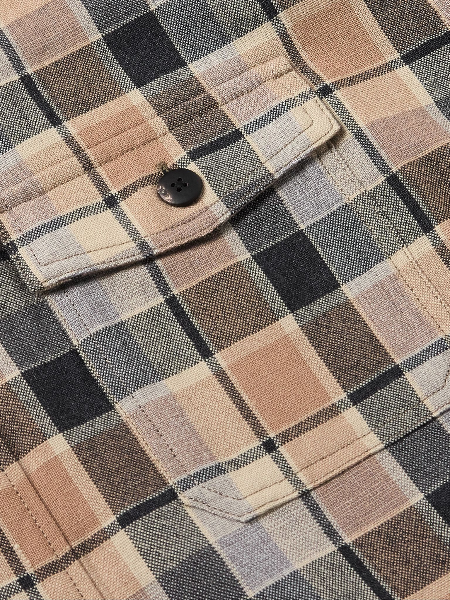Checked Wool and Linen-Blend Shirt Brown - 5