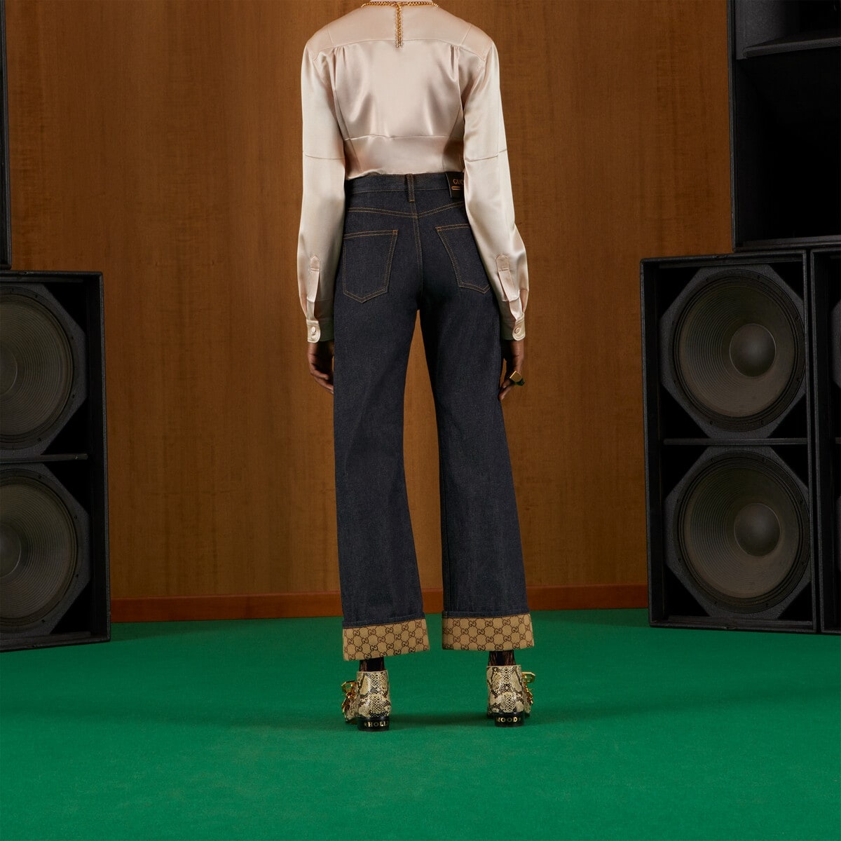Denim pant with Gucci label - 7
