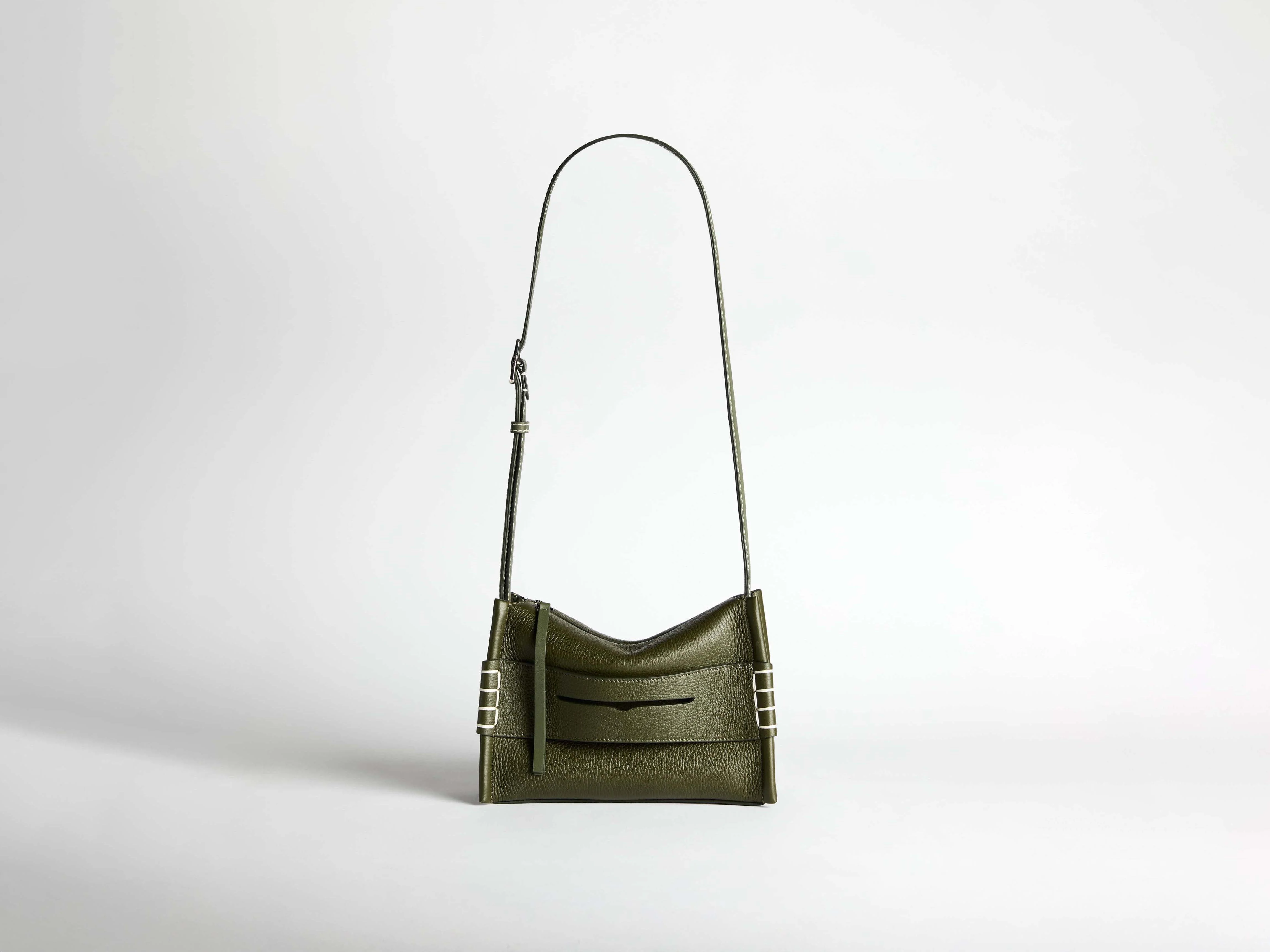 SMALL MESSENGER LOAFER BAG IN KHAKI GREEN LEATHER - 1