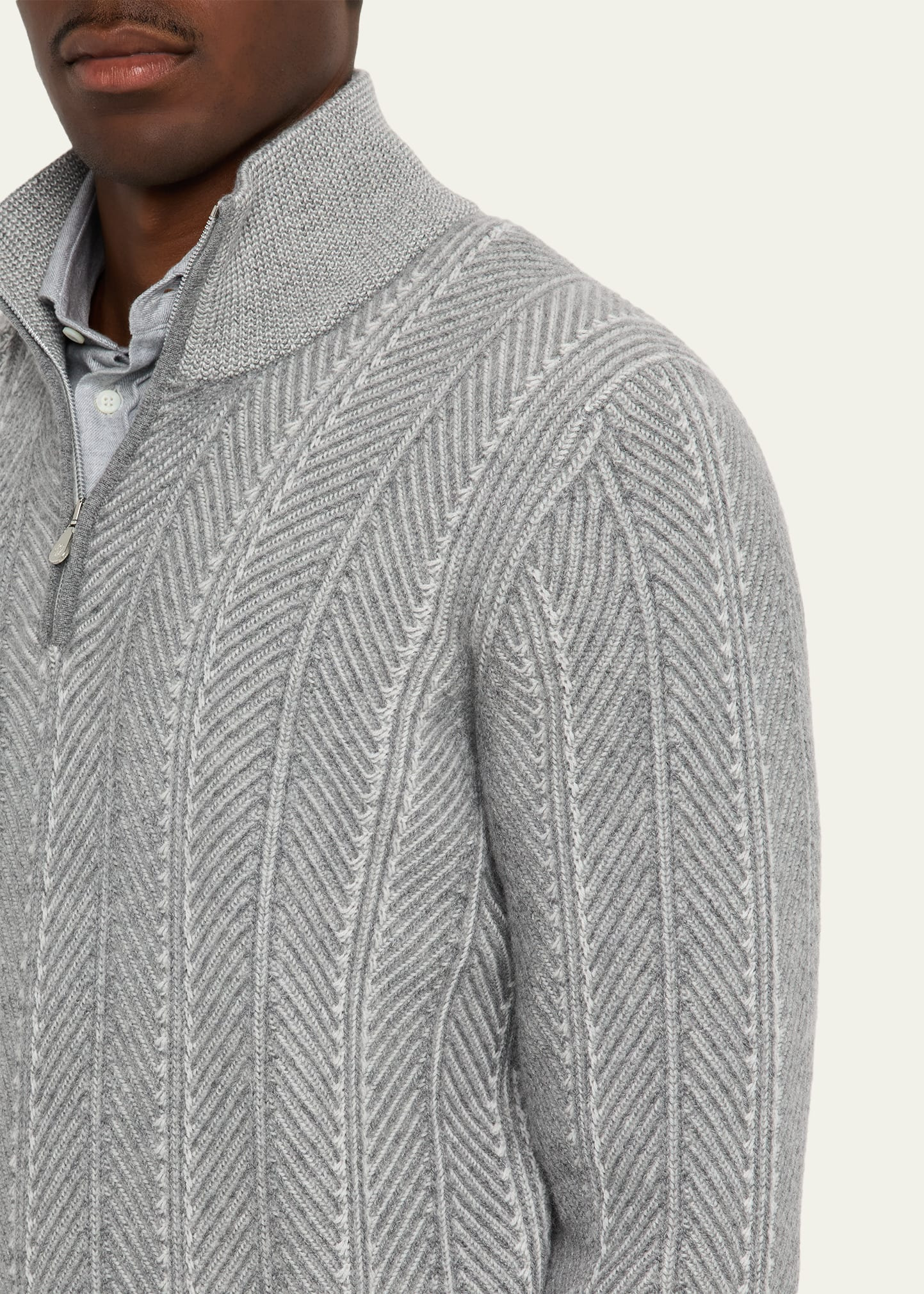 Men's Cashmere Chevron Vanise Quarter-Zip Sweater - 5