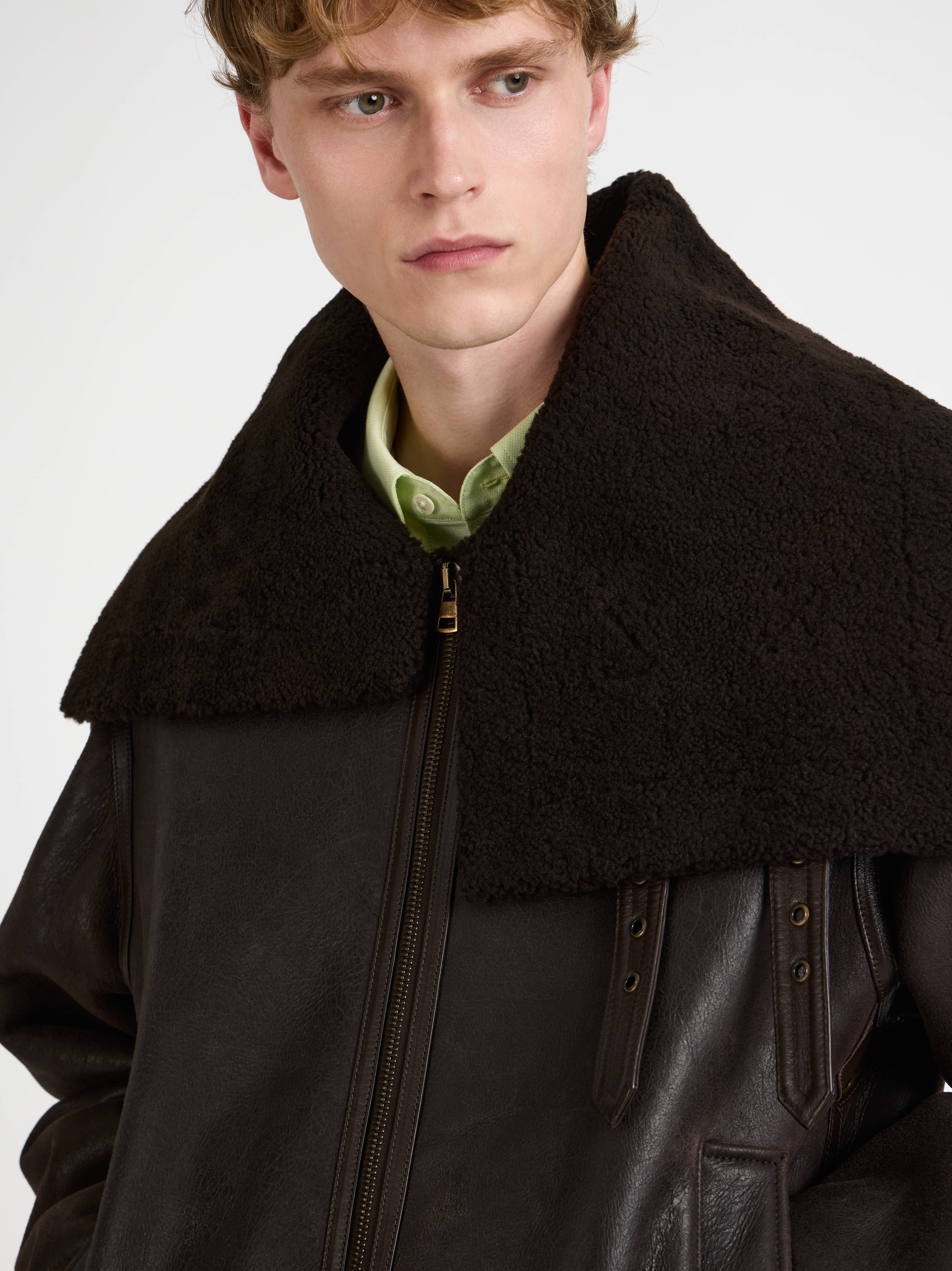 MENS SHEARLING AVIATOR JACKET IN CHOCOLATE BROWN - 8
