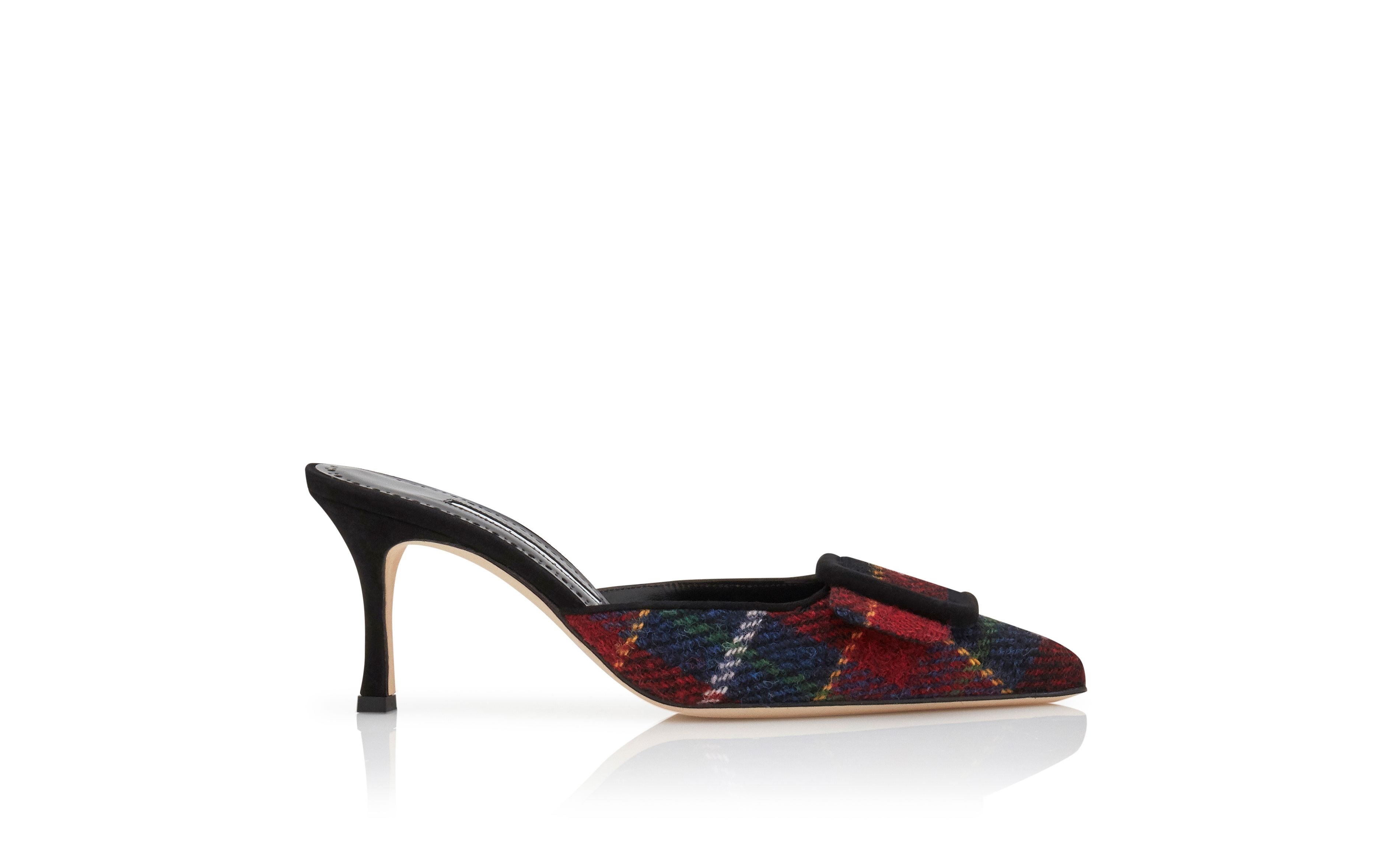 Tartan Wool Buckle Detail Mules - 1