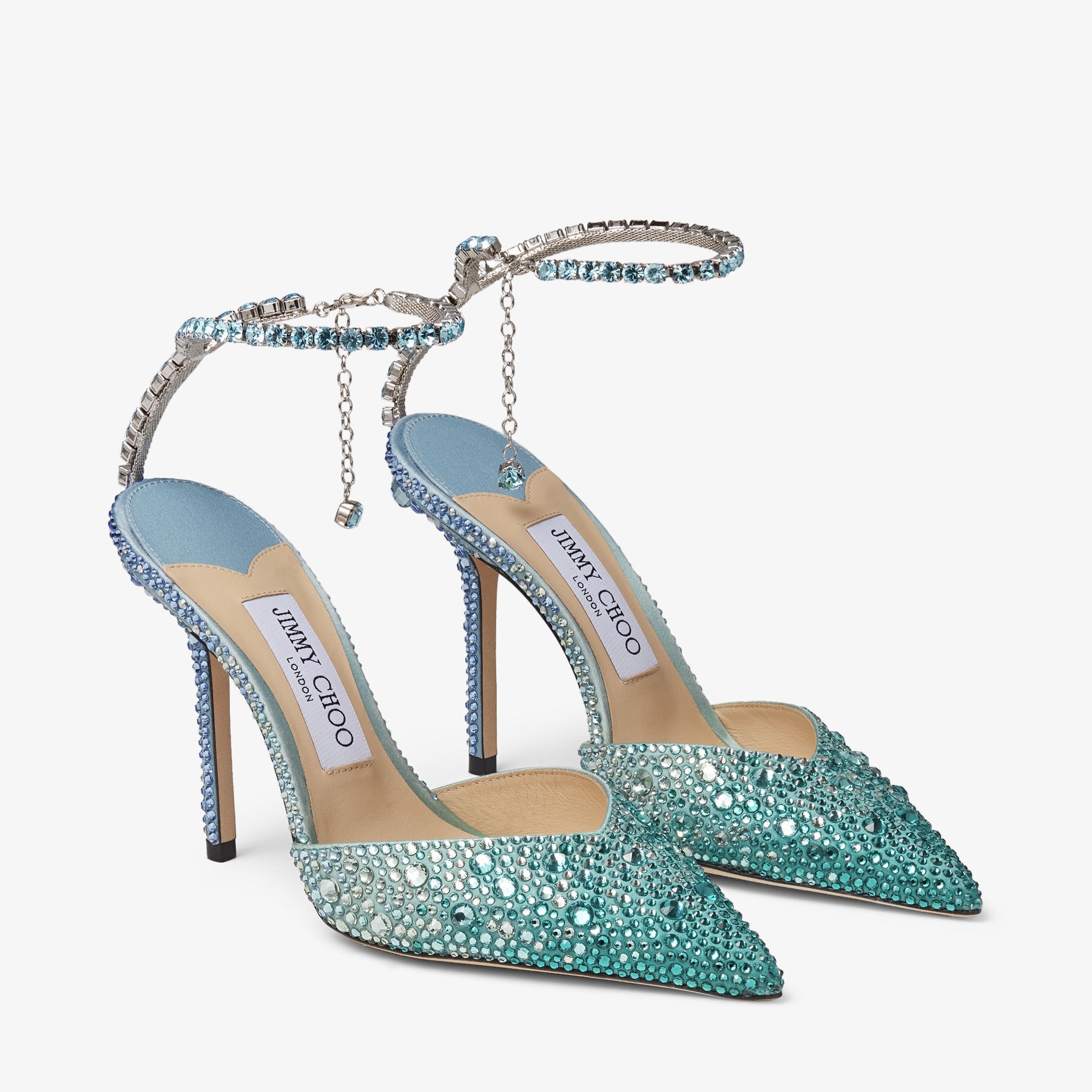 Saeda 100
Peacock Satin Pumps with Crystal Embellishment - 3