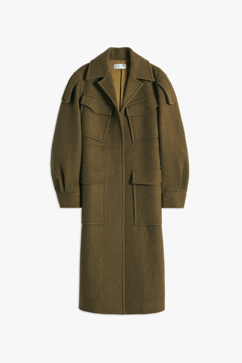 Utility Pocket Coat in Khaki Green Melange 1