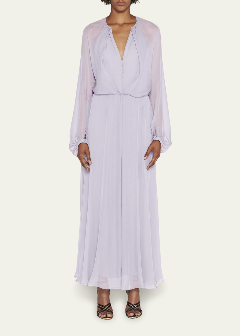 GIORGIO ARMANI Zip-Front Long-Sleeve Silk Chiffon Layered Gown outlook