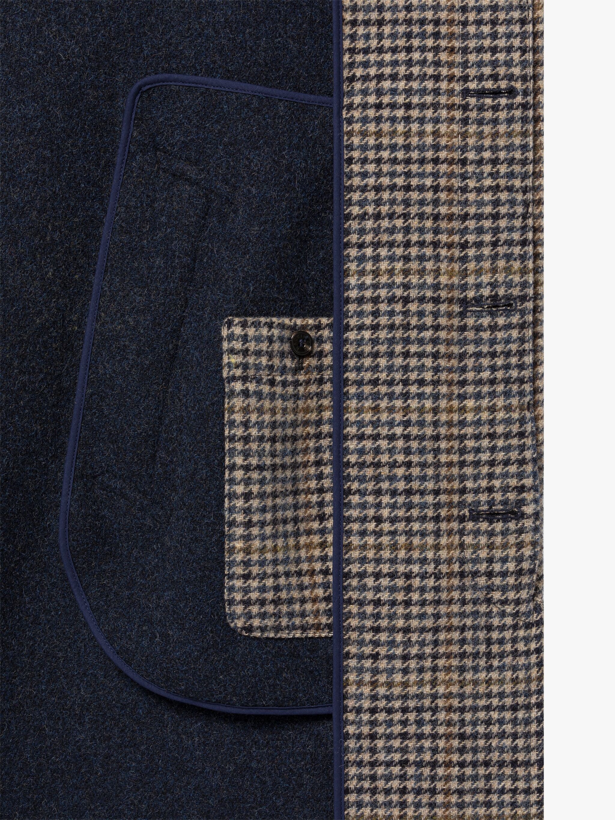 BOSTON NAVY CHECK WOOL OVERCOAT - 6