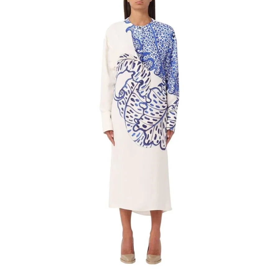 Ferragamo Long Sleeve Floral Print Midi Dress, Brand Size 42 ( US Size 8 ) - 1