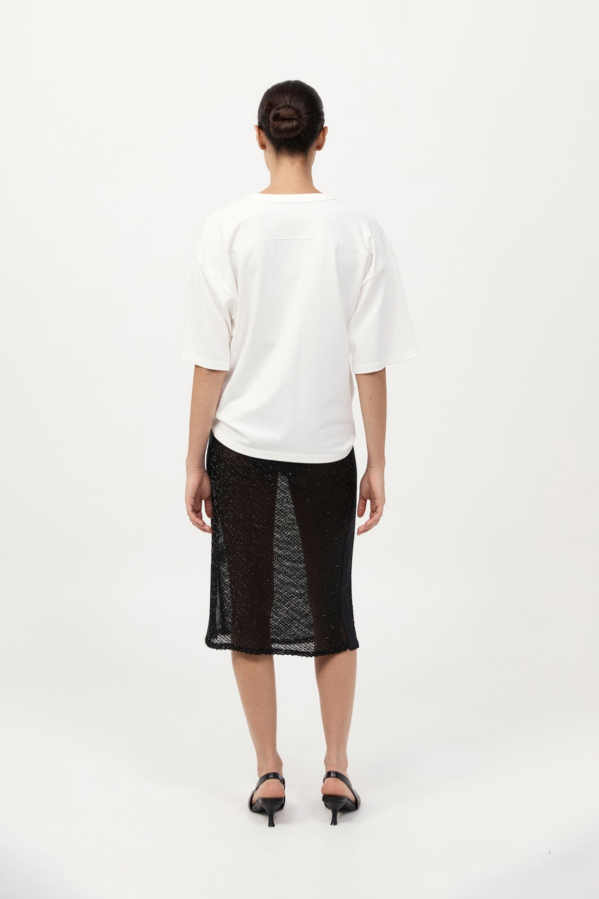 Glass Beaded Mesh Skirt - Jet Black - 10