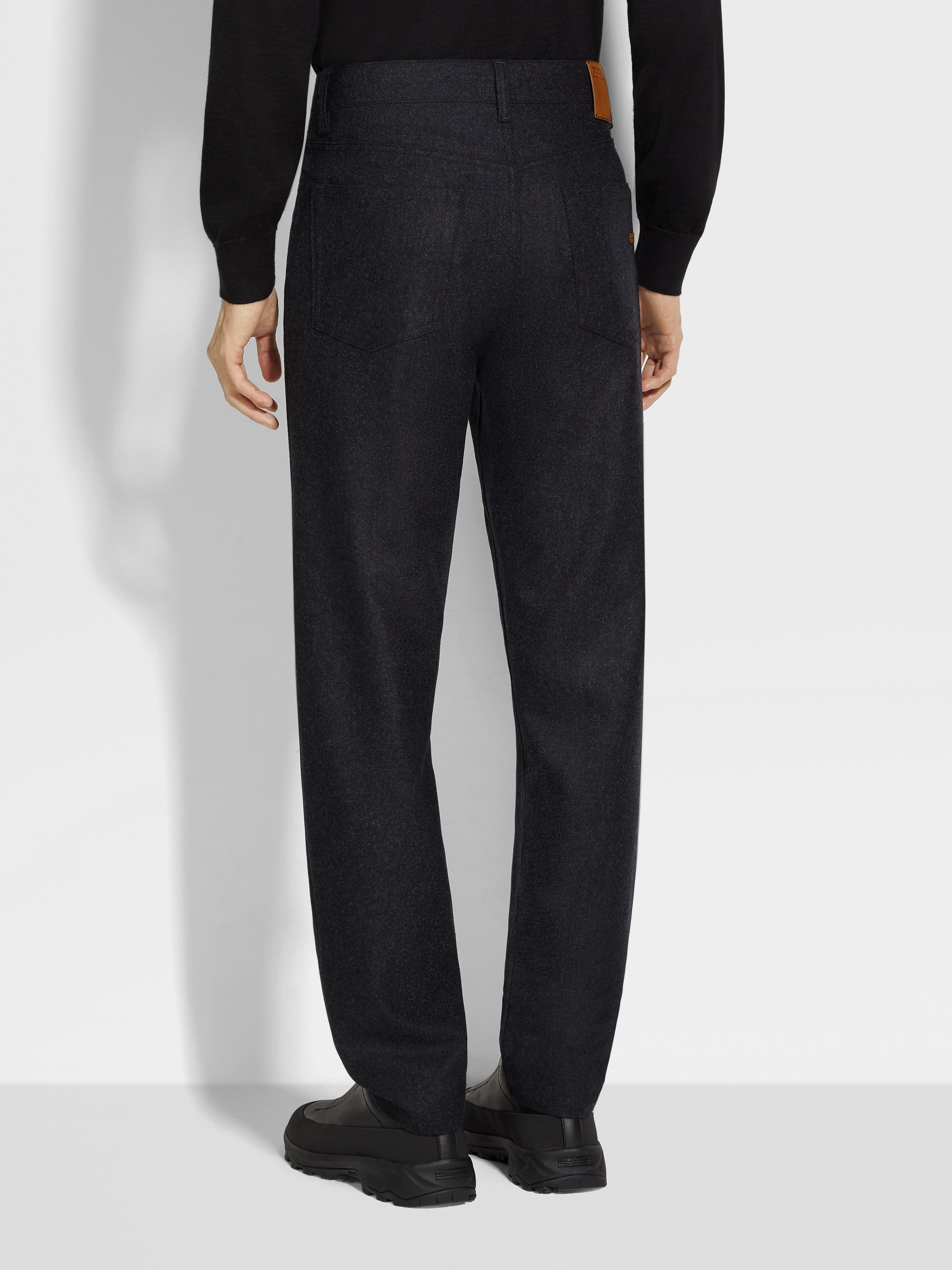 DARK GREY WOOL AND CASHMERE ROCCIA PANTS - 5