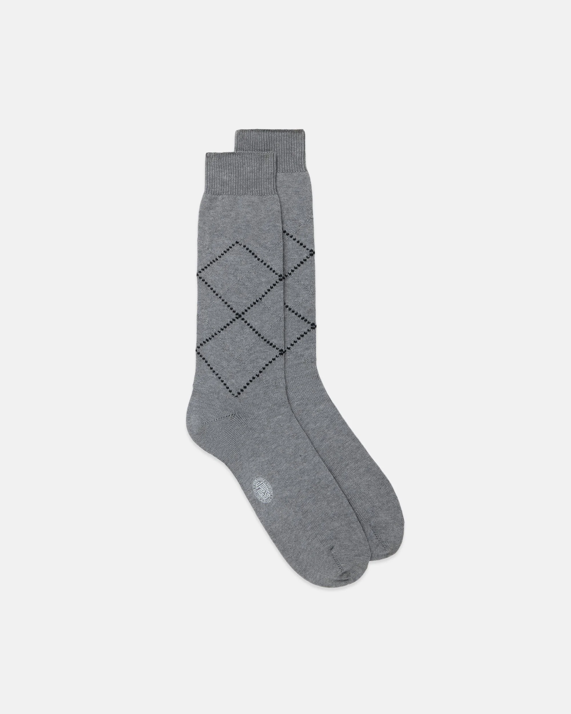 MADE-IN-ITALY LIGHT GREY TONAL ARGYLE COTTON MID-CALF SOCKS - 1