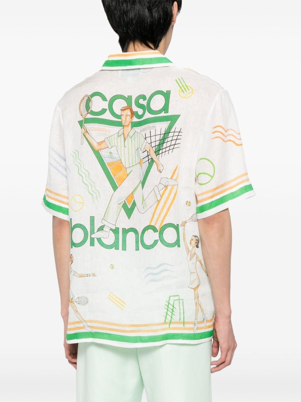 logo-print linen shirt - 4
