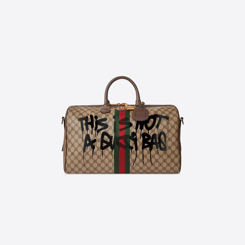 Men's Hacker Graffiti Medium Duffle Bag In Coated Canvas in Beige 1