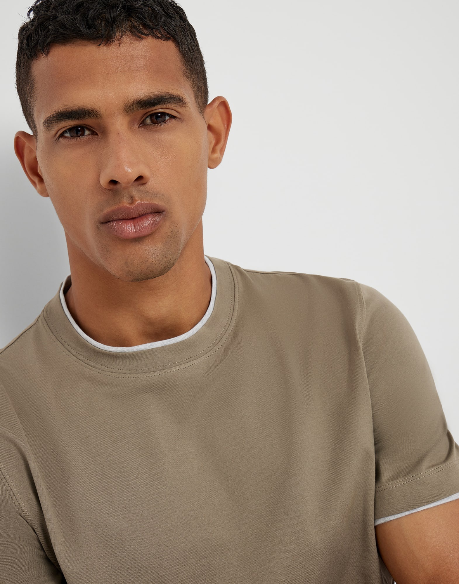 Cotton jersey crew neck T-shirt with faux-layering - 3