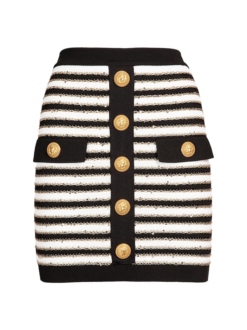 Striped viscose knit button mini skirt - 1