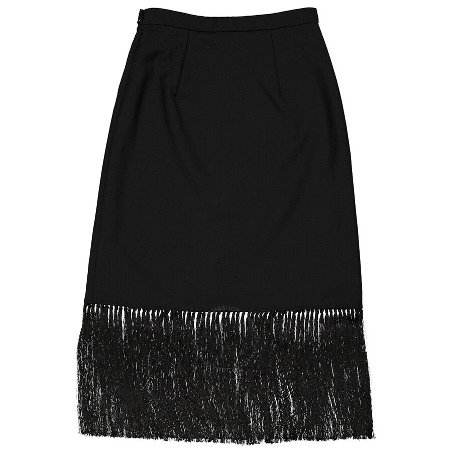 Burberry Black Mohair Wool A-line Fringed Skirt - 2