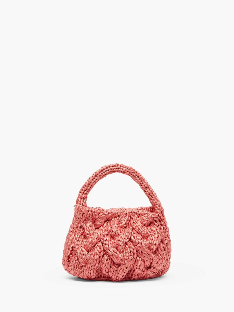 SMALL CABLE KNIT BAG - RAFFIA TOP HANDLE BAG - 1