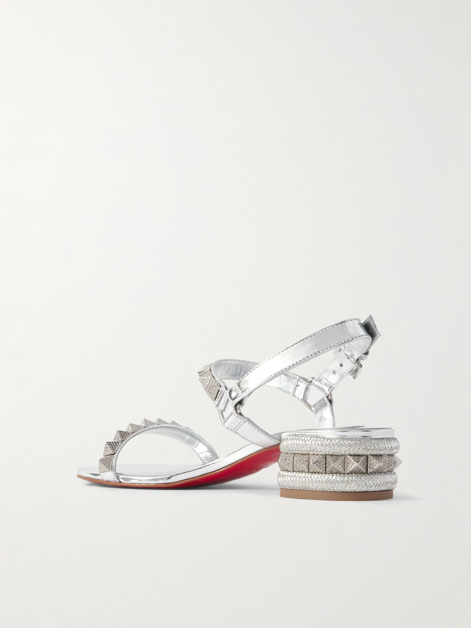 Pyrasand 30 studded mirrored-leather sandals Silver - 3