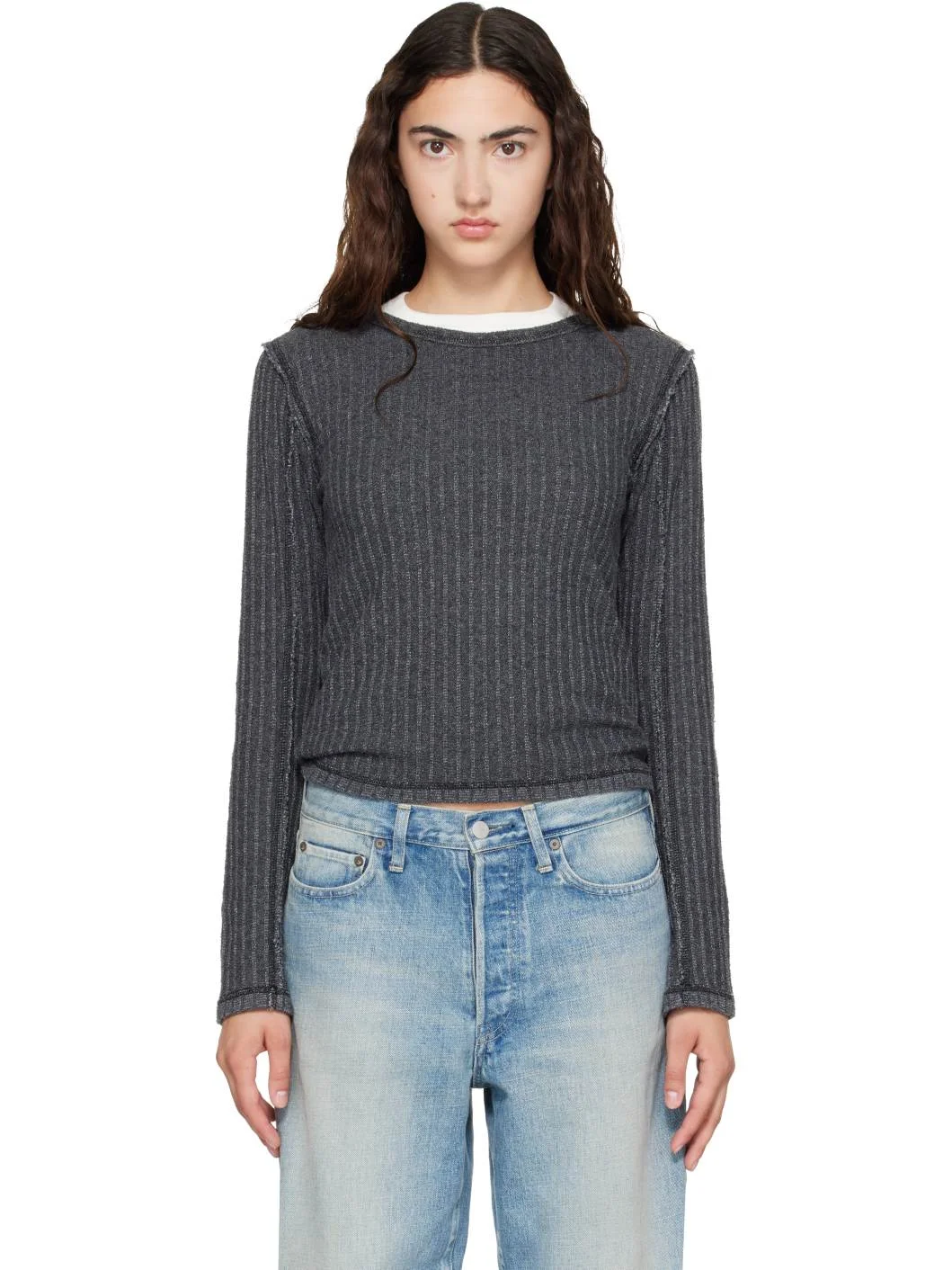 Gray LS Rib T-shirt - 1