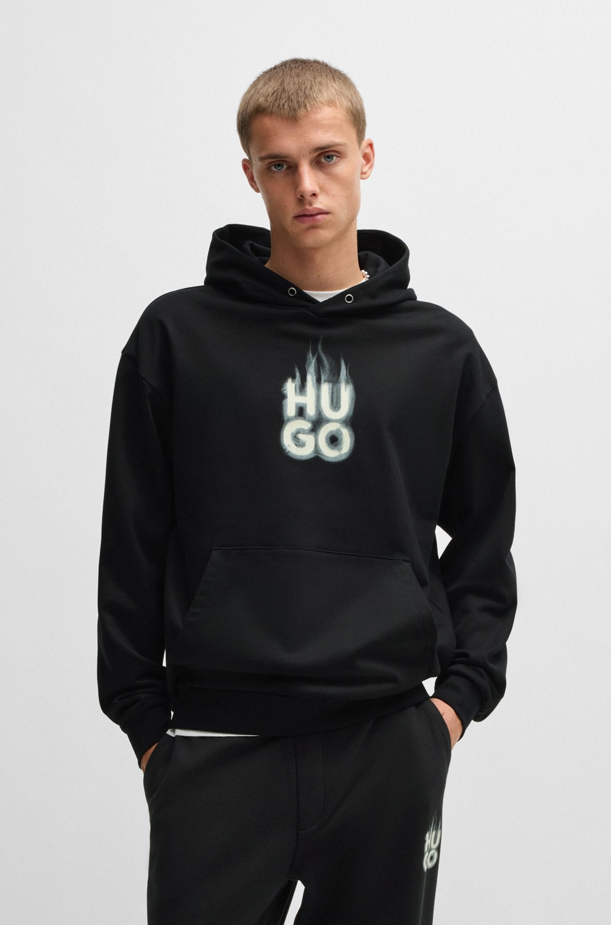 COTTON-TERRY HOODIE WITH STACKED SMOKE LOGO PRINT - 2