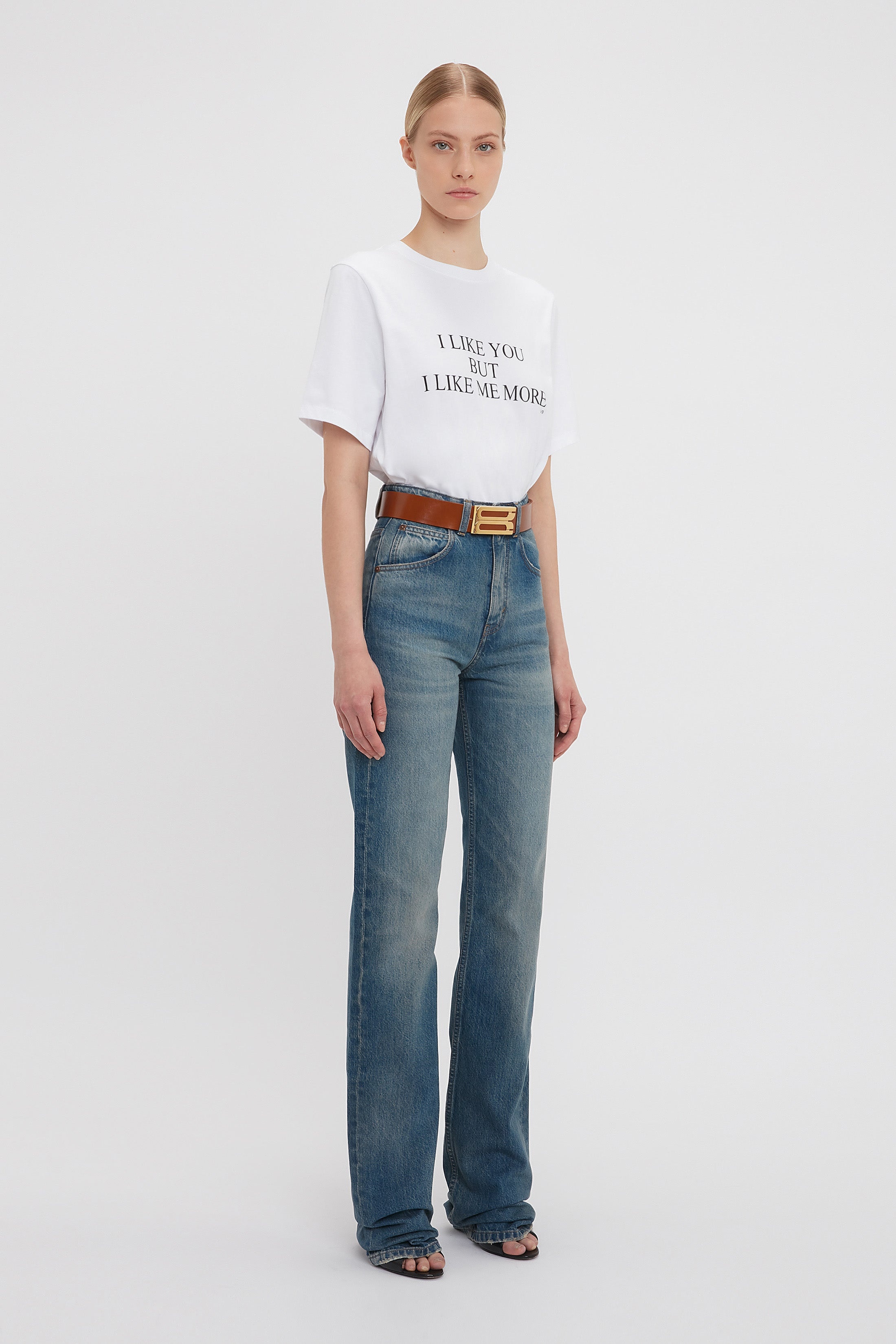 'I Like You But I Like Me More' Slogan T-Shirt In White - 3