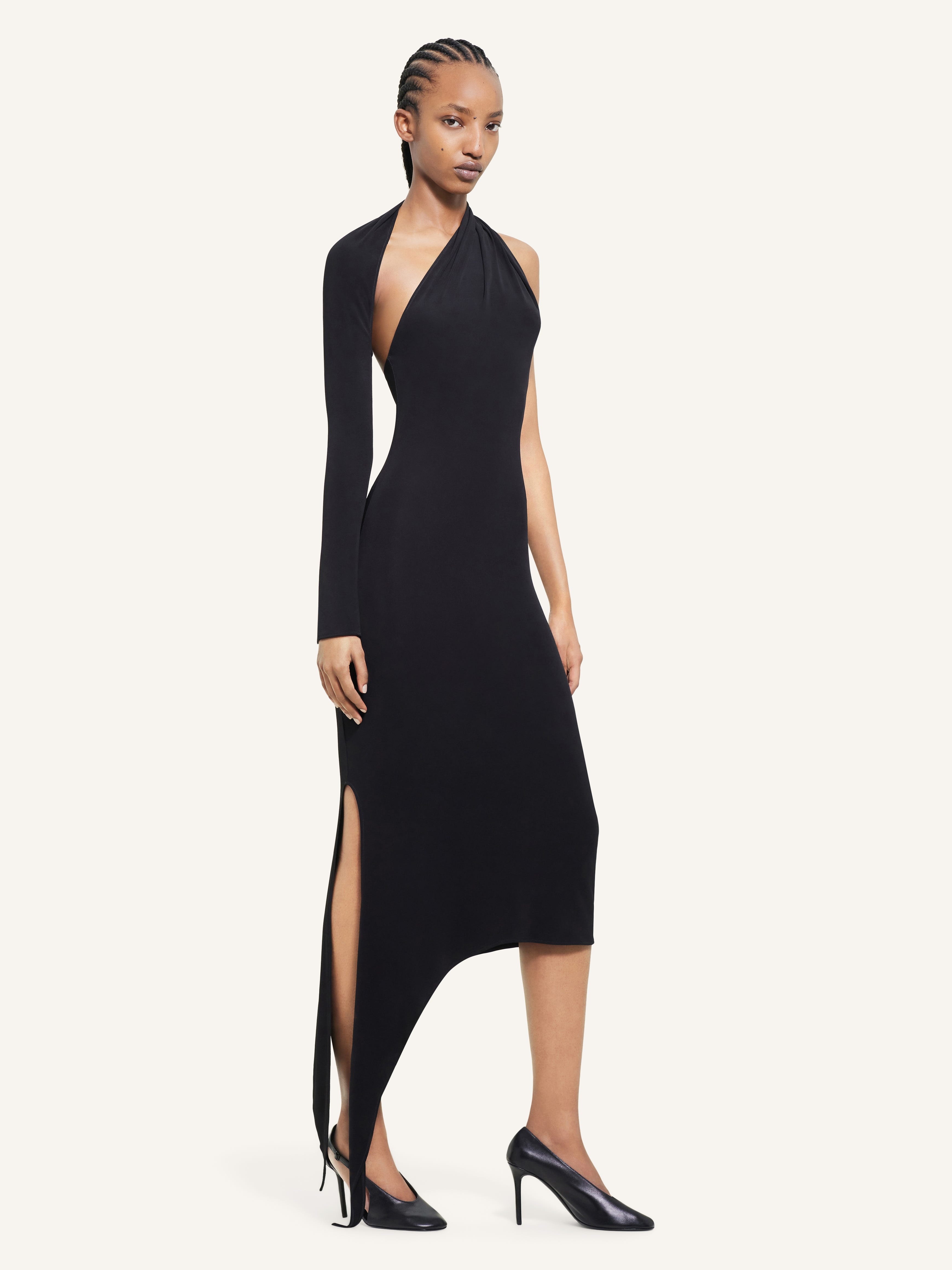LONG SLASH CREPE DRESS - 3