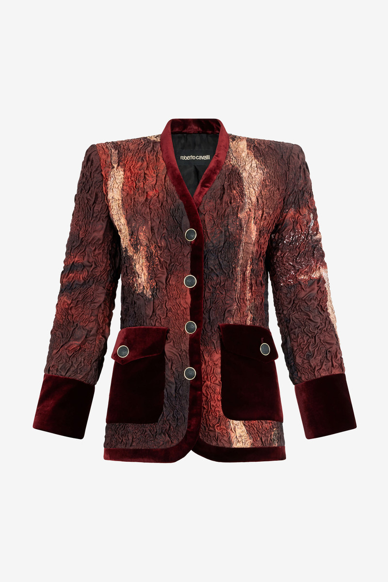 Red Silk Jacket With Marble Print 1