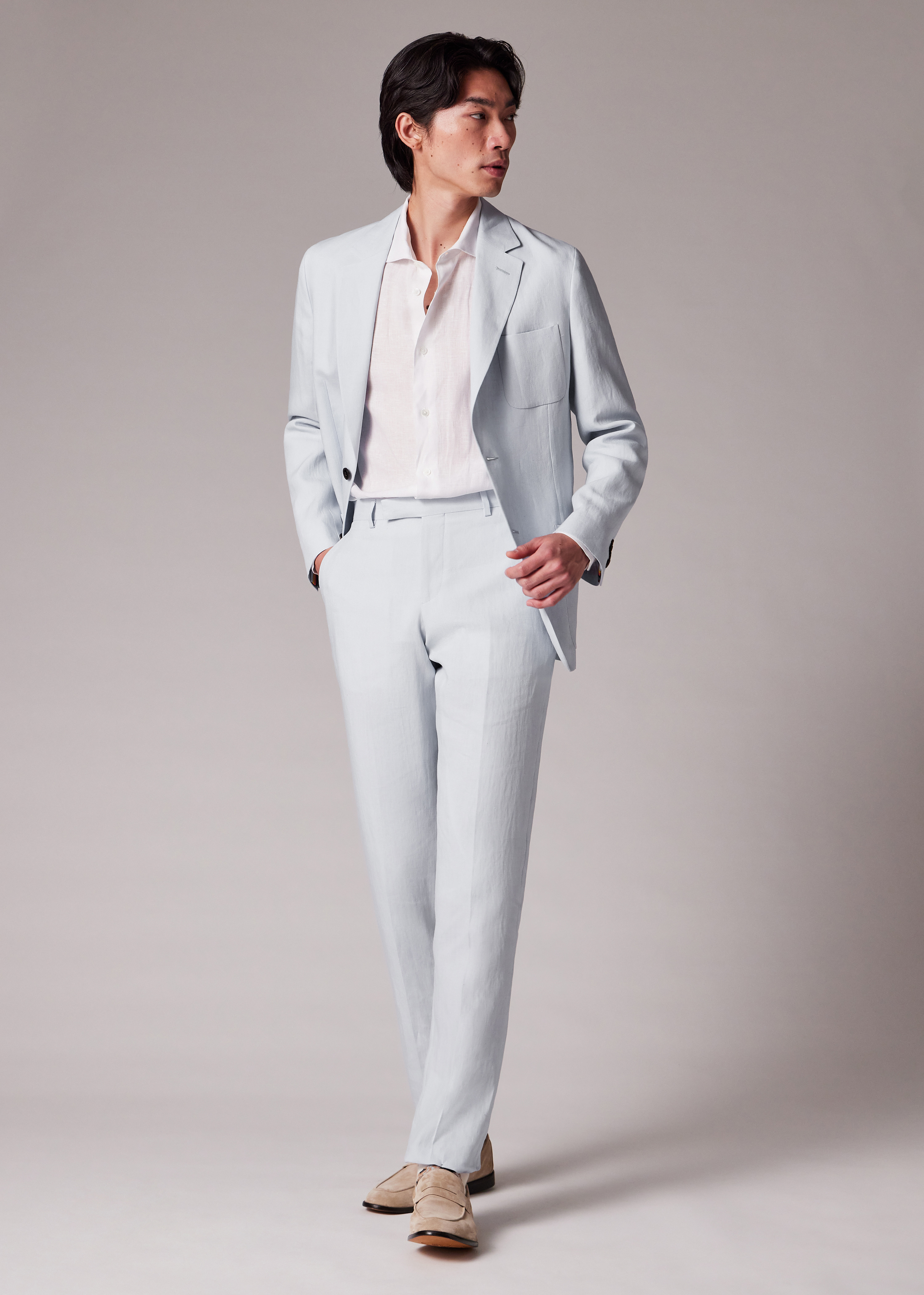 Pale Blue Linen Patch-Pocket Unlined Blazer - 7
