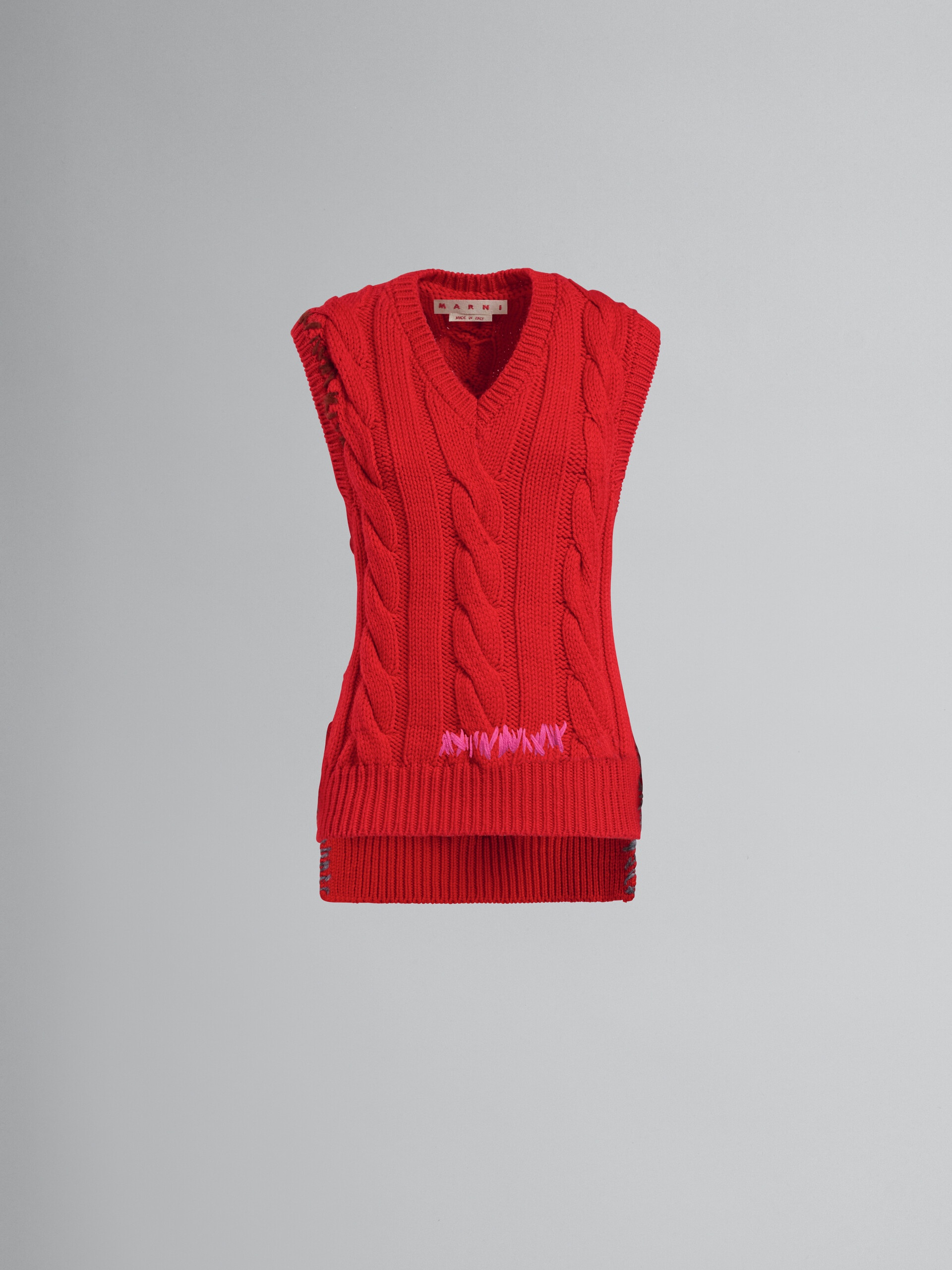RED CABLE-KNIT VEST - 1