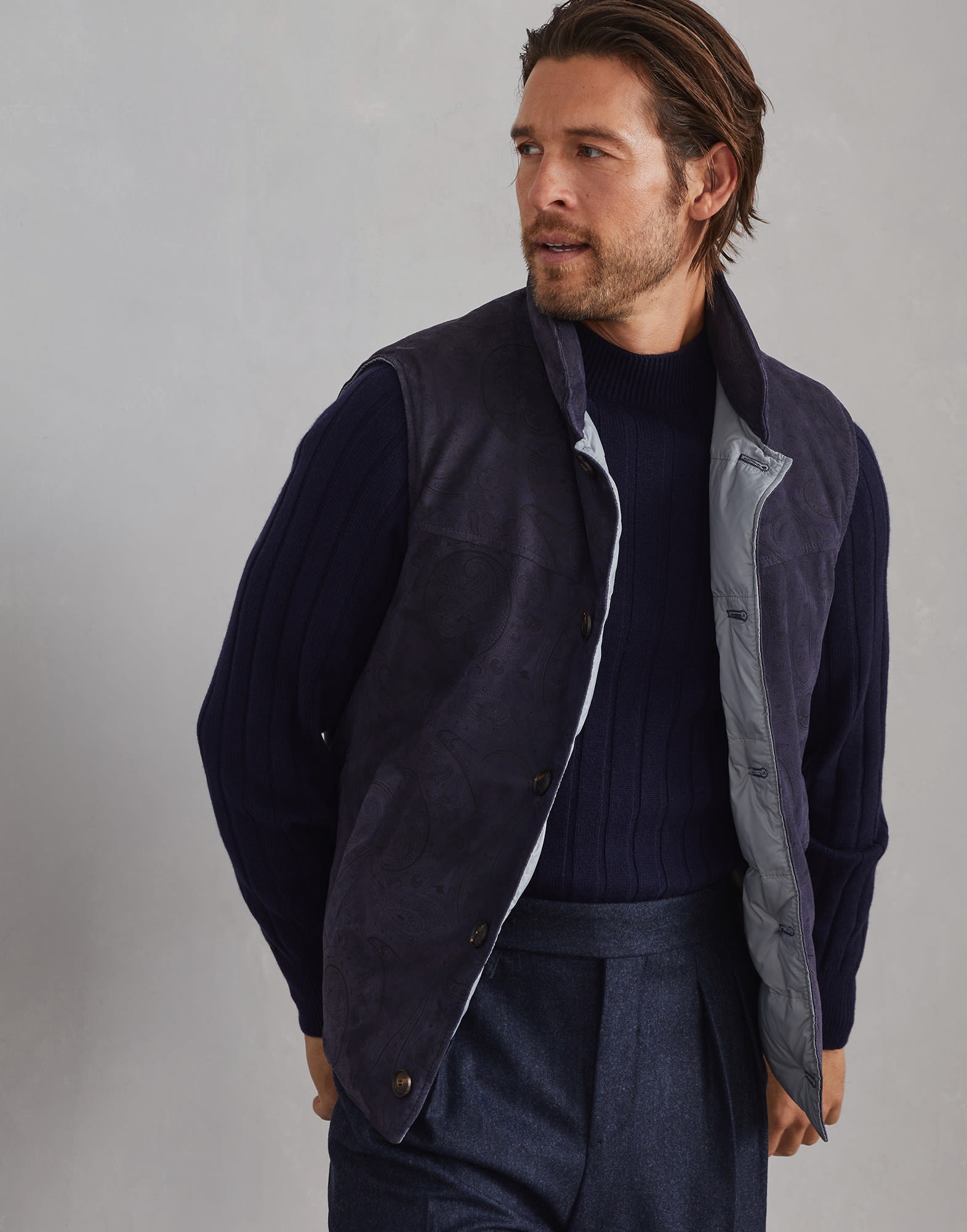 Paisley suede down vest - 4