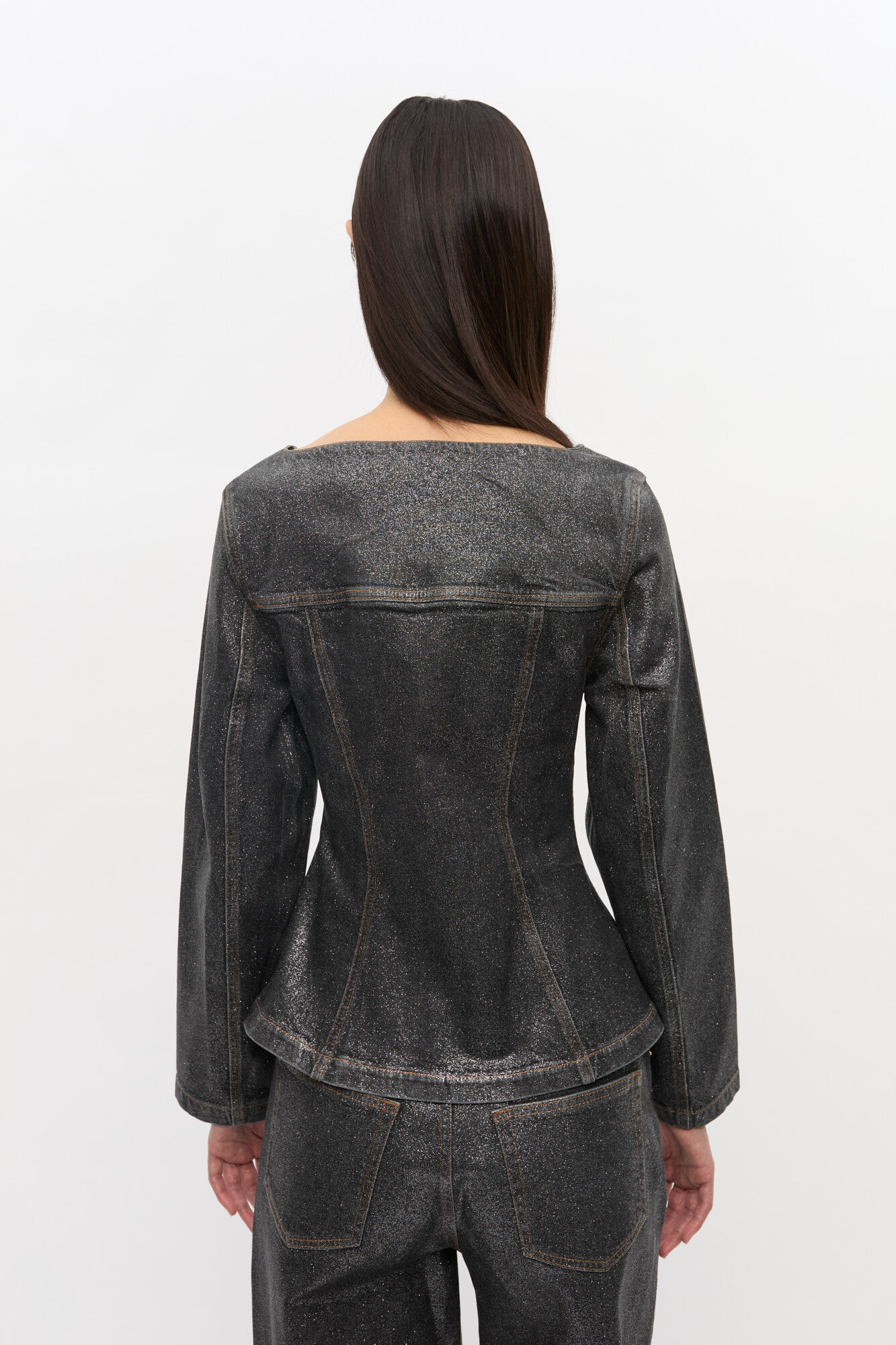 SHIMMERY FOIL DENIM BLAZER - 5