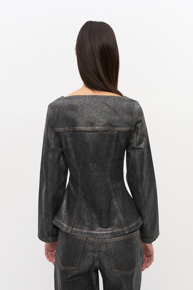SHIMMERY FOIL DENIM BLAZER 5