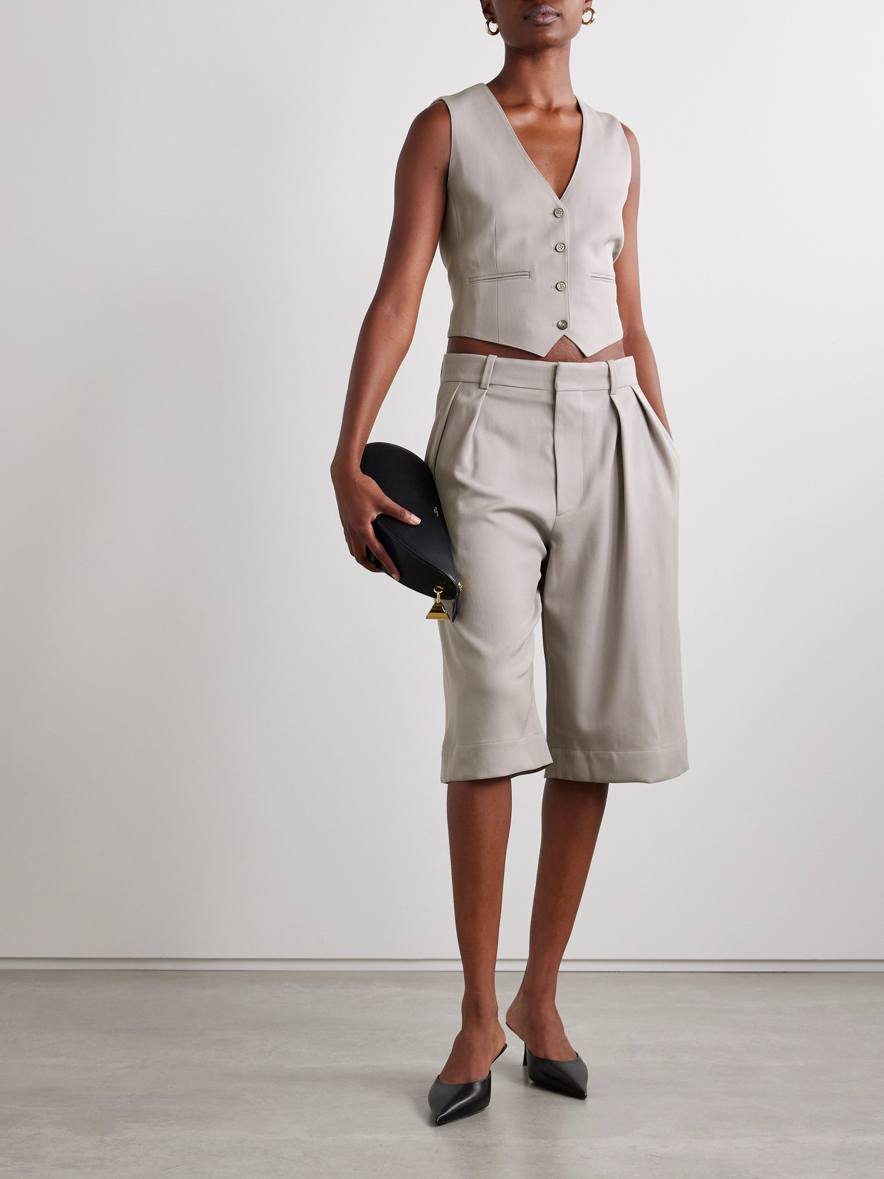 Cropped Grain De Poudre Wool Vest - 2