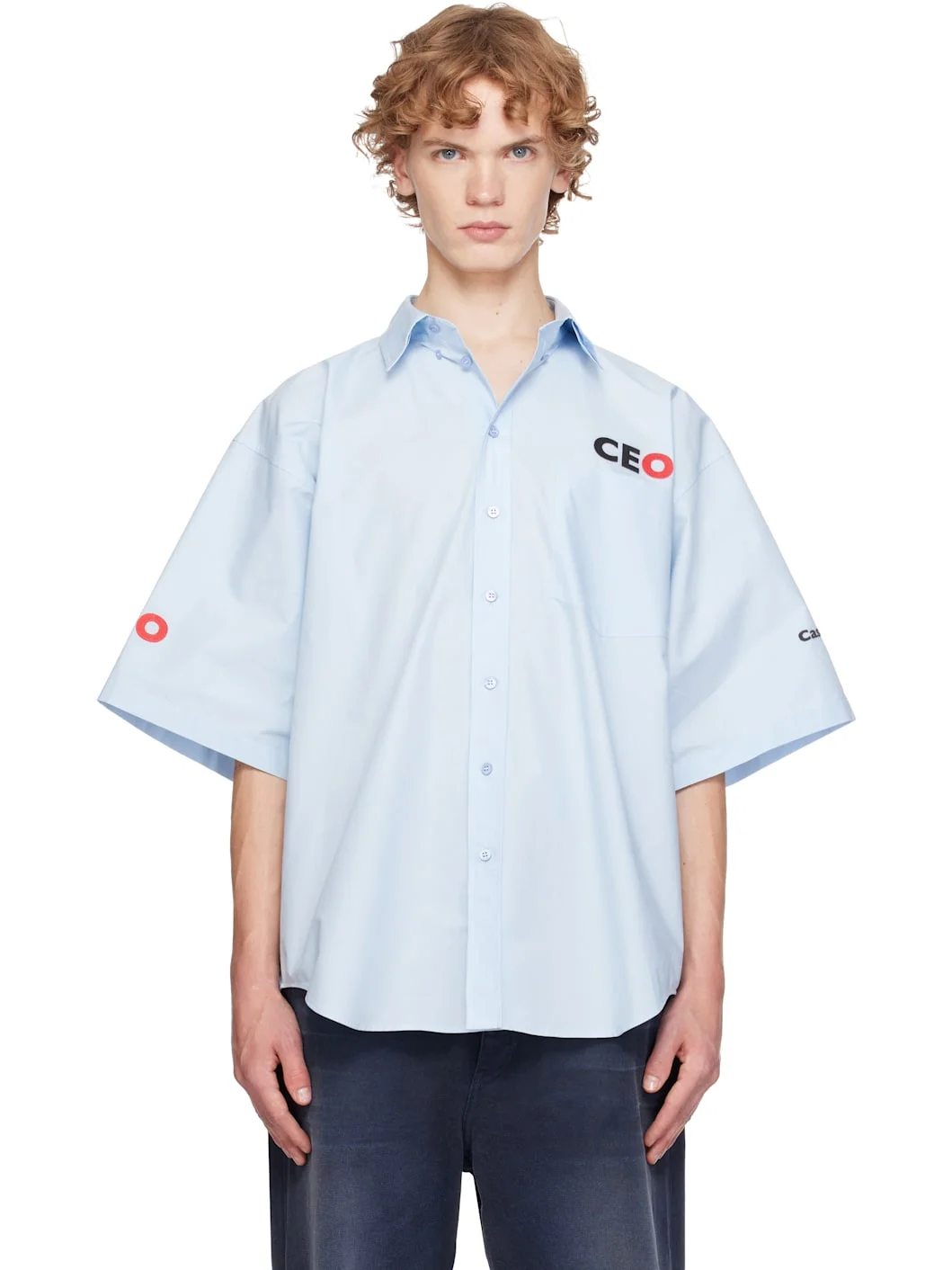 Blue Cotton Poplin Oversized Shirt - 1