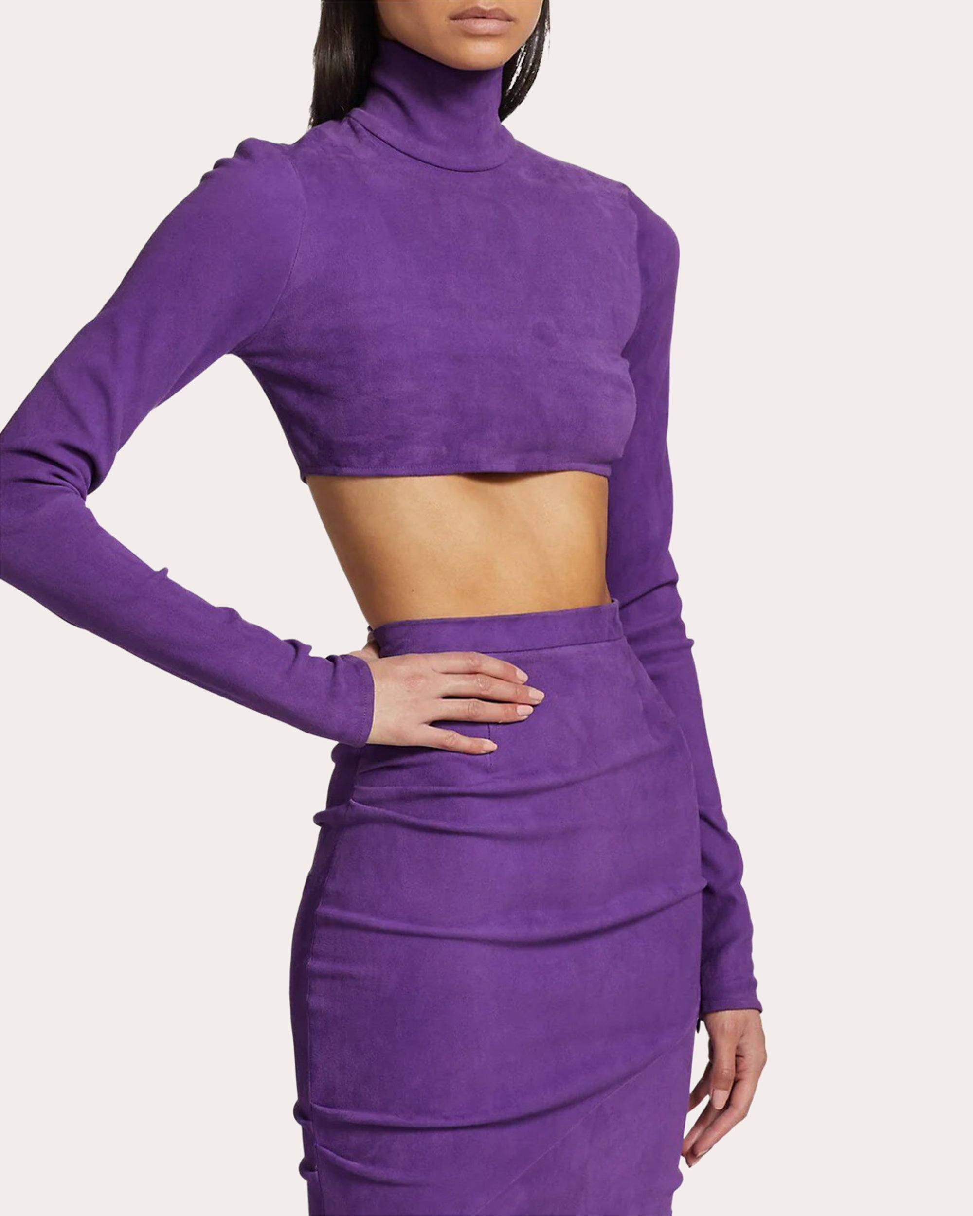 Cropped Mock Neck Suede Top - 3