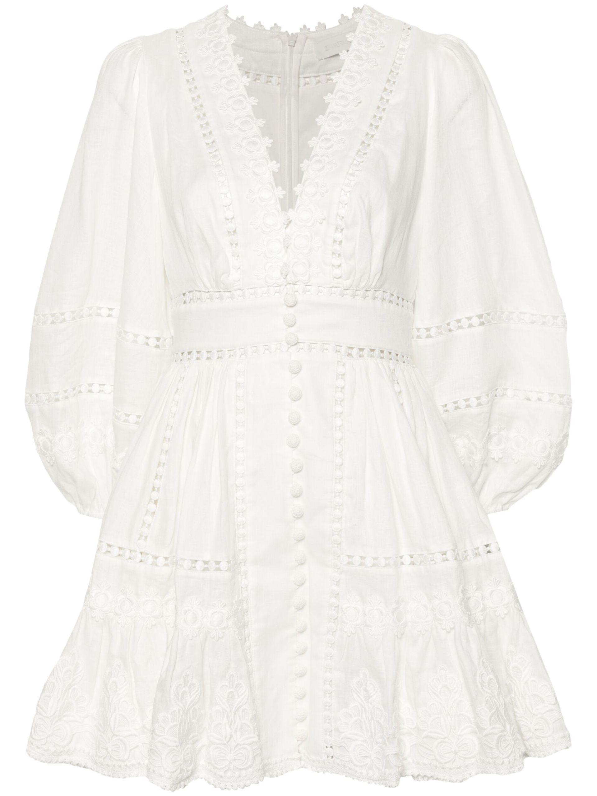 White Embroidered Linen Mini Dress - 1