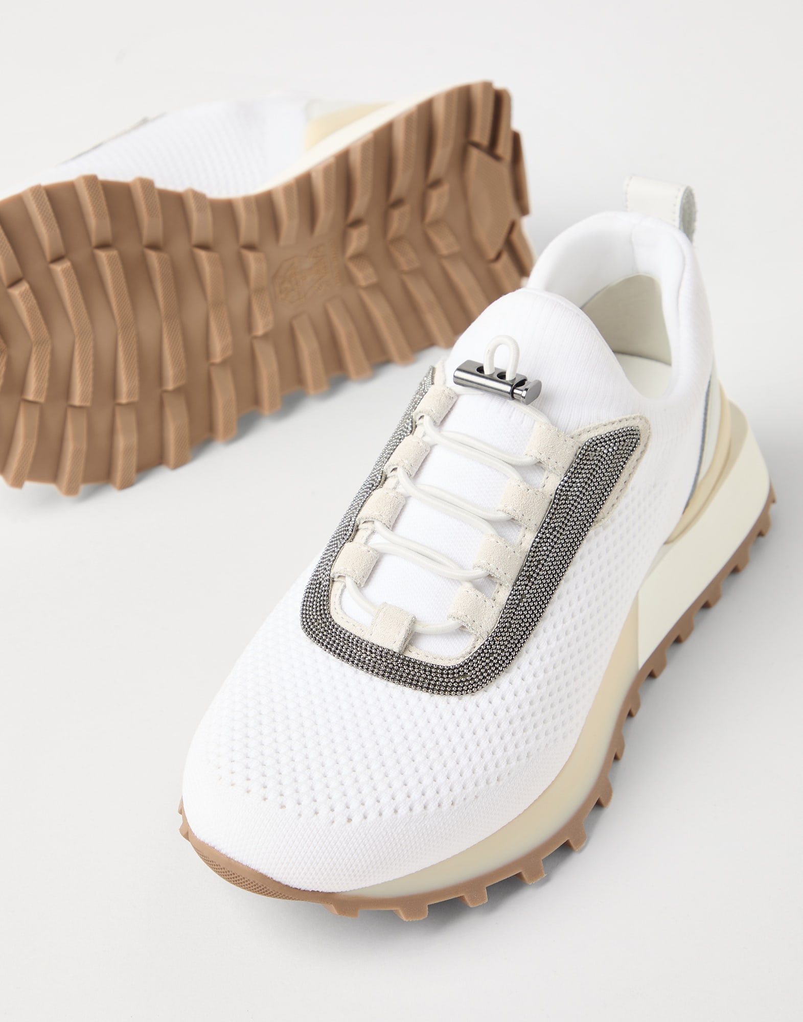 Techno fabric and calfskin runners with precious trim - 3
