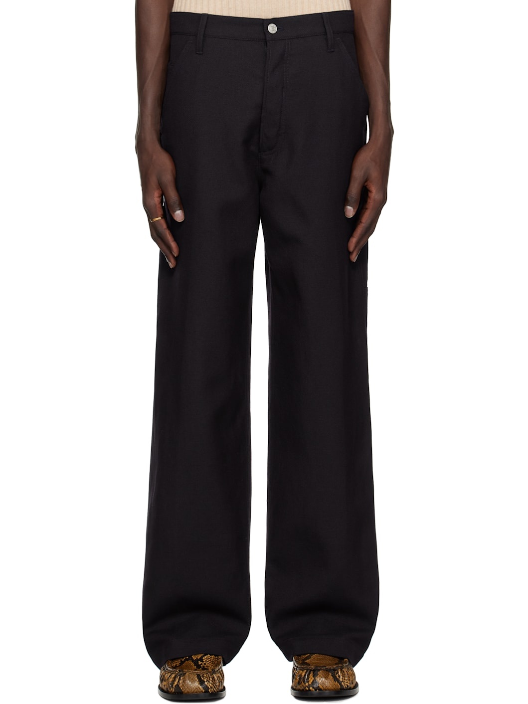 Navy Wool & Linen Trousers - 1