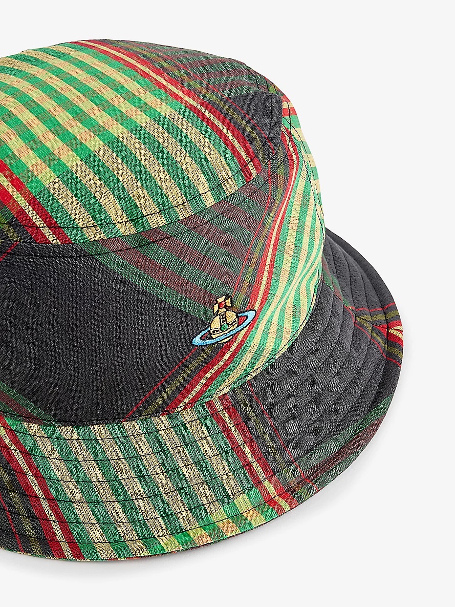 Logo-embroidered tartan-pattern cotton and linen-blend bucket hat - 2