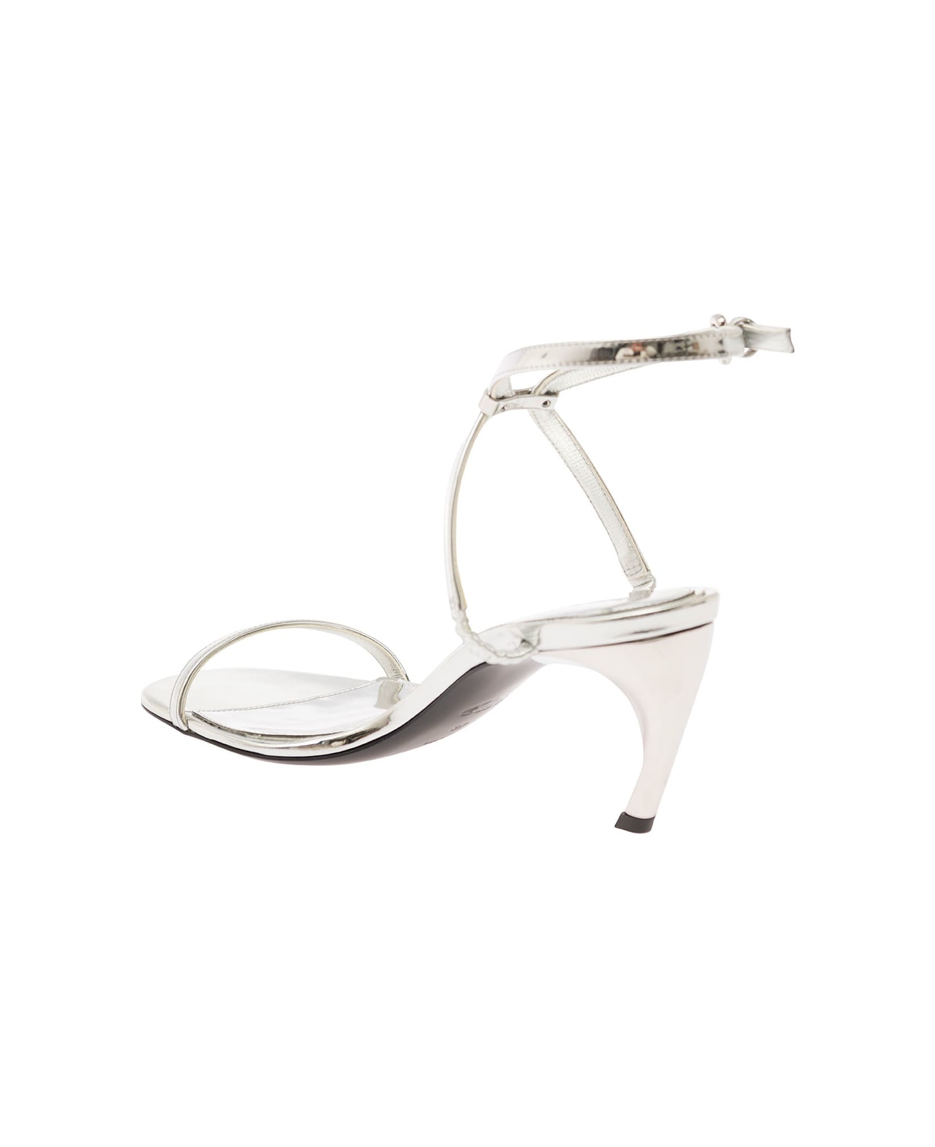 Silver Sandals With Armadillo Heel In Metallic Leather Woman - 3