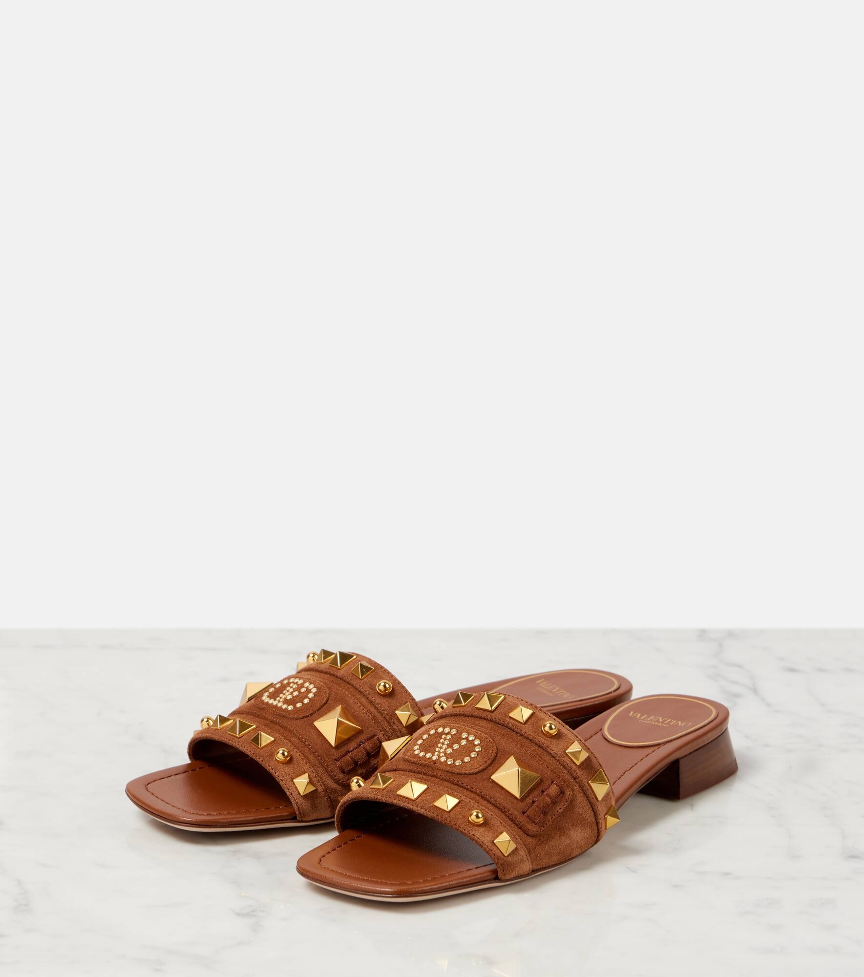 Plaster Caster studded suede slides - 4