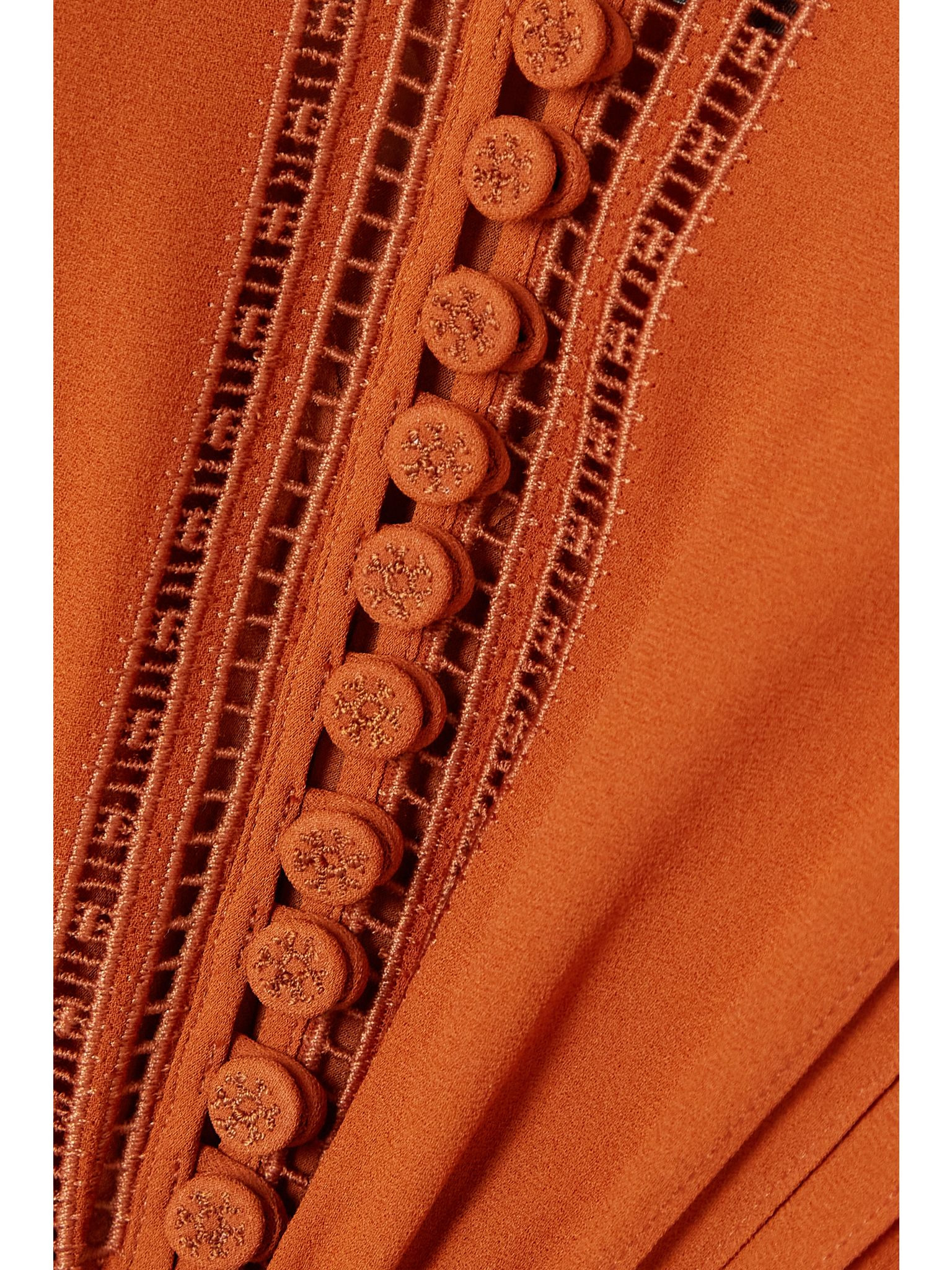 Henrietta embroidered silk crepe de chine midi dress Orange - 4