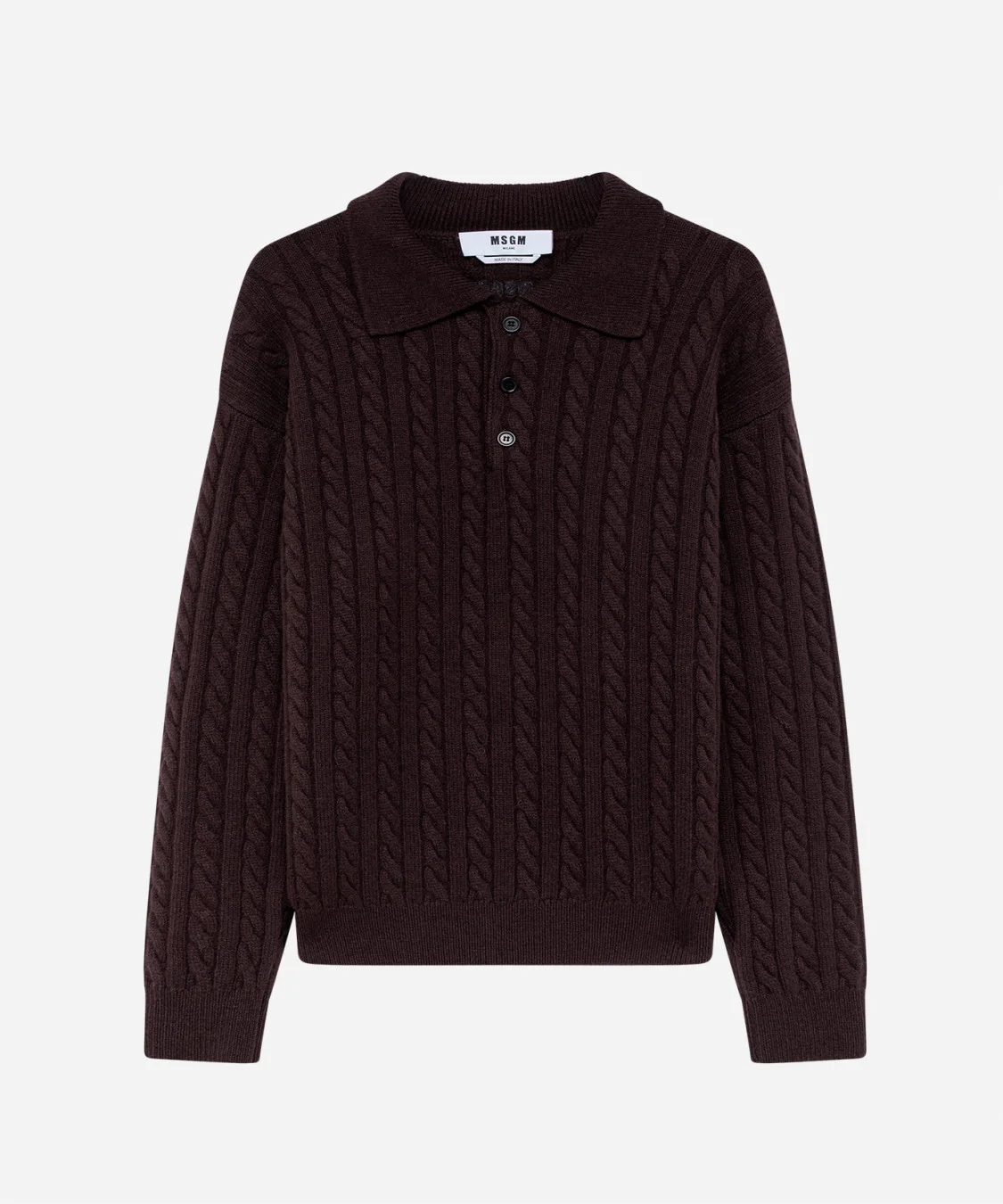 Cashmere wool blend polo with braided pattern - 1