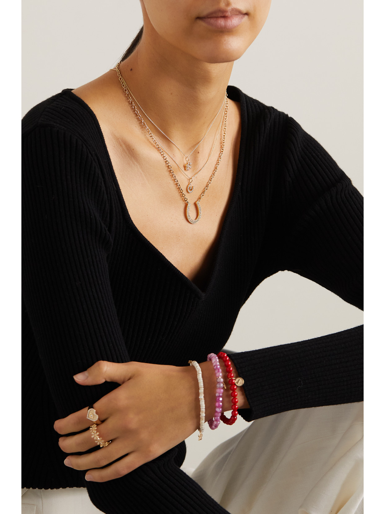 Starburst Horseshoe 14-karat Gold Diamond Necklace - 5