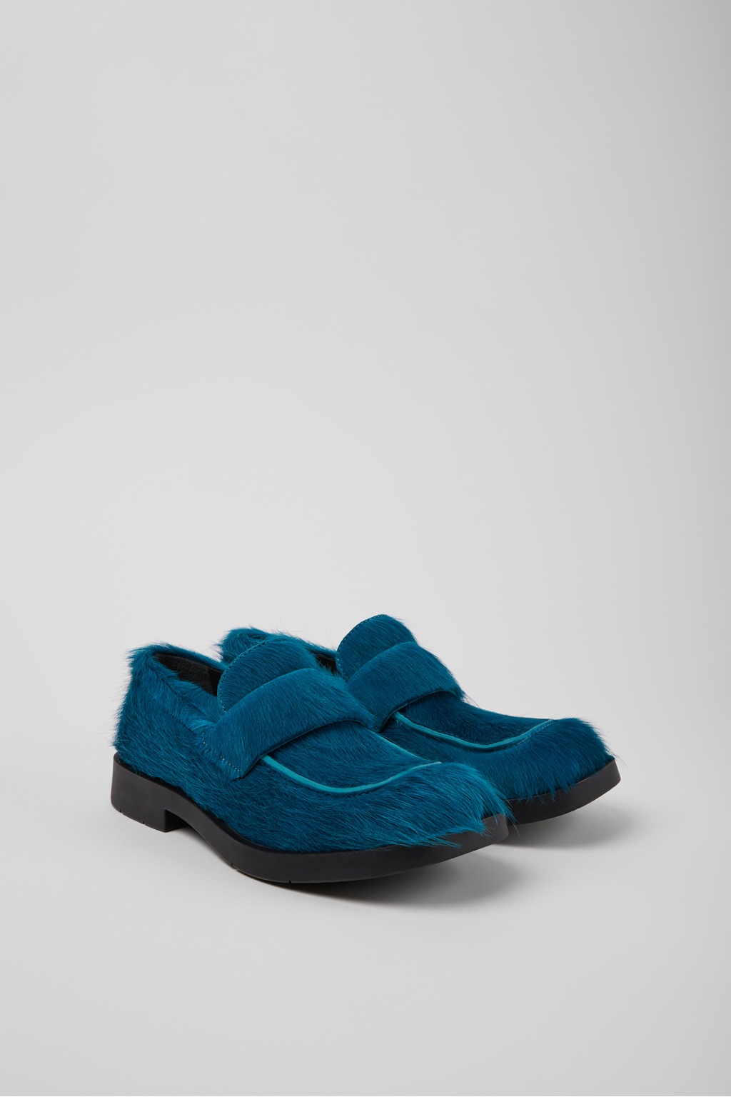 Blue long calf hair leather loafers - 2