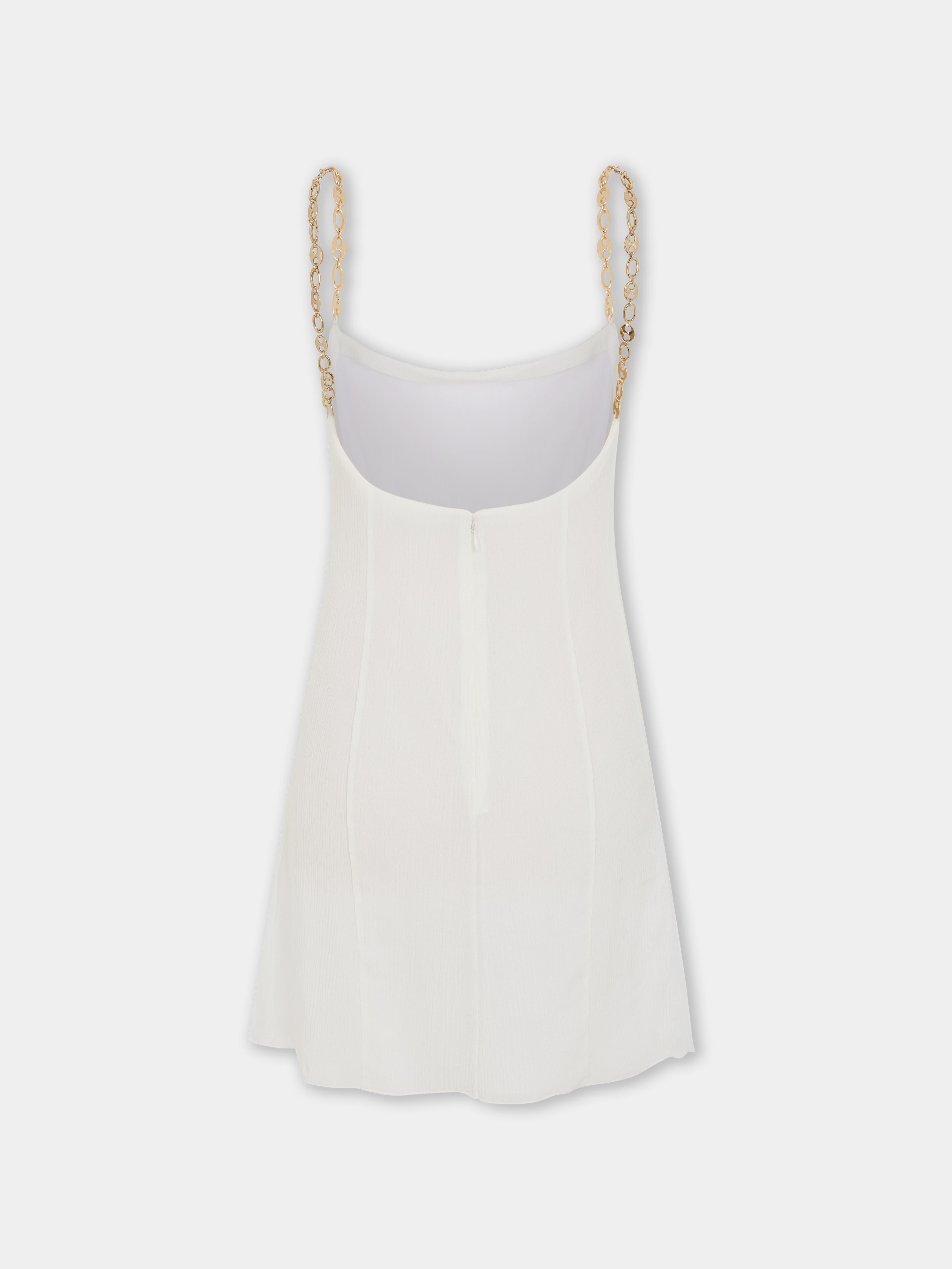 SHORT WHITE PLEATED CHIFFON DRESS - 4