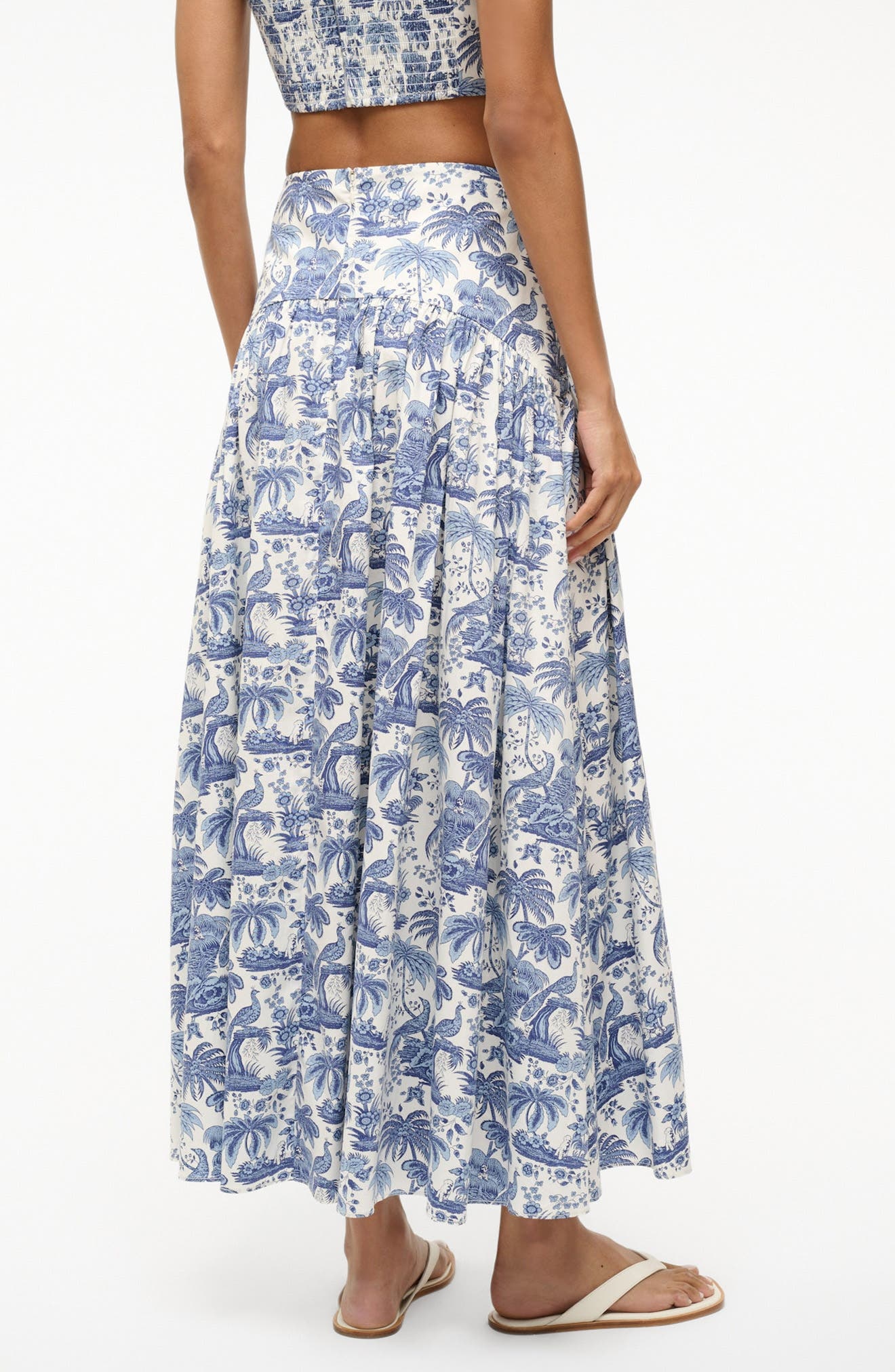 STAUD Procida Floral Print Maxi Skirt in Blue Toile at Nordstrom - 2