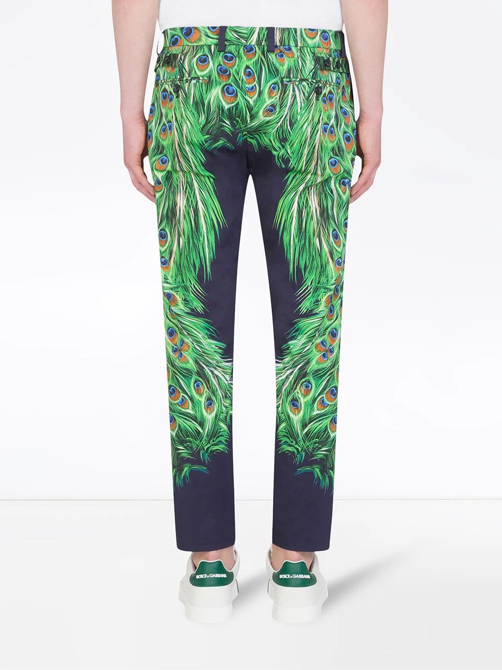 peacock feather-print trousers - 4