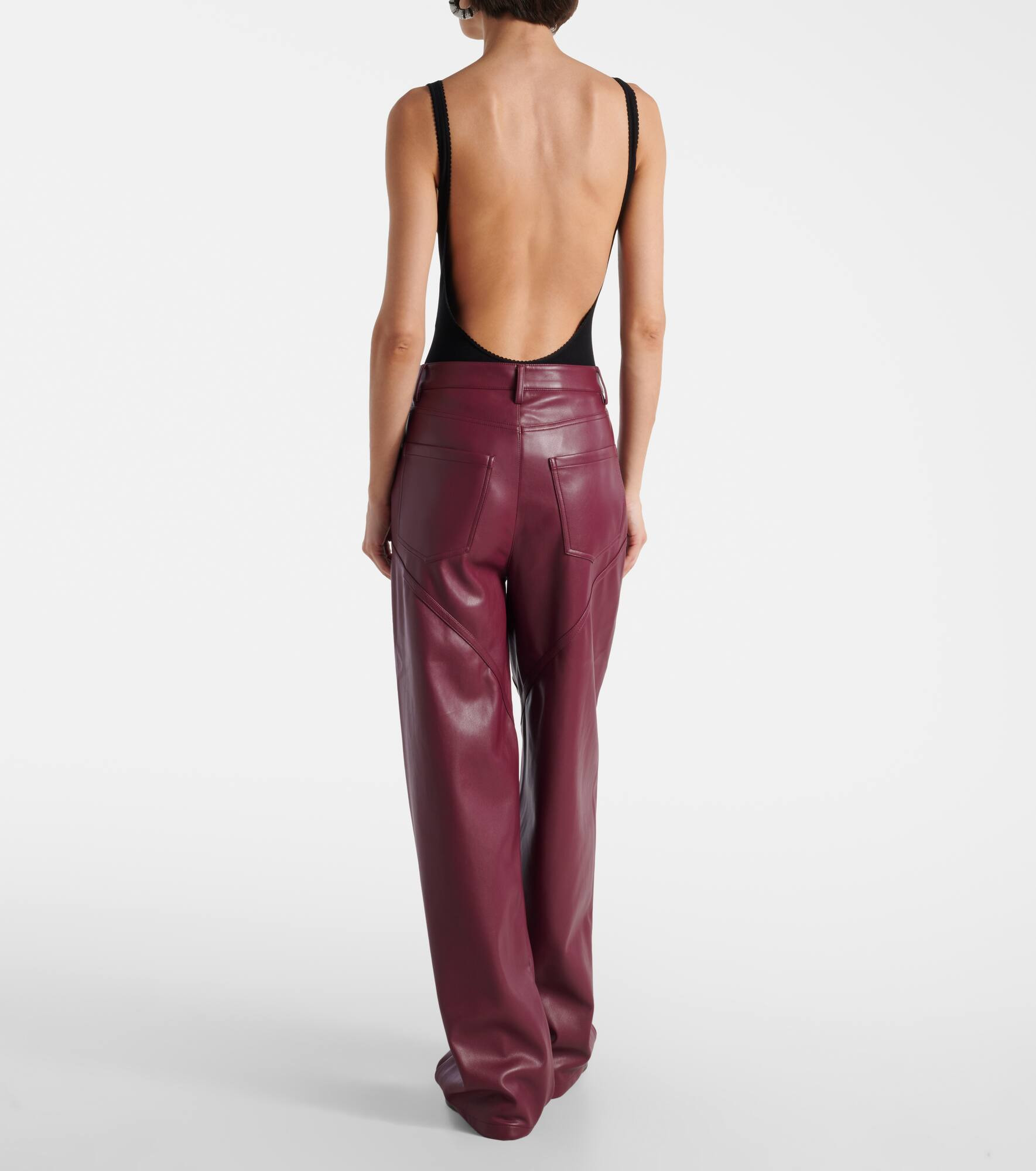 Mid-rise faux leather wide-leg pants - 3