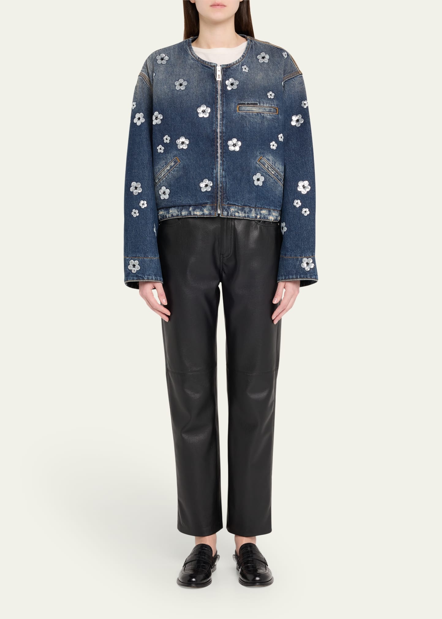 Daisy Sequined Denim Crop Jacket - 2