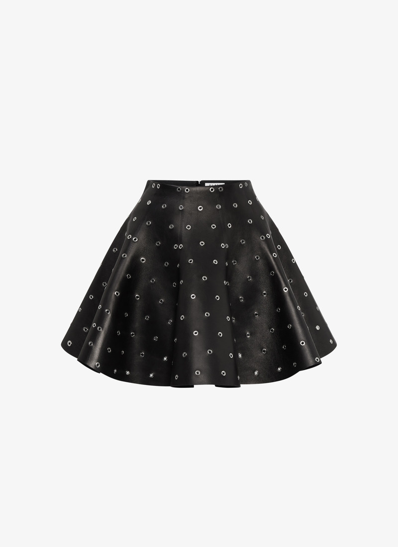 EYELET LEATHER SKATER SKIRT - 1